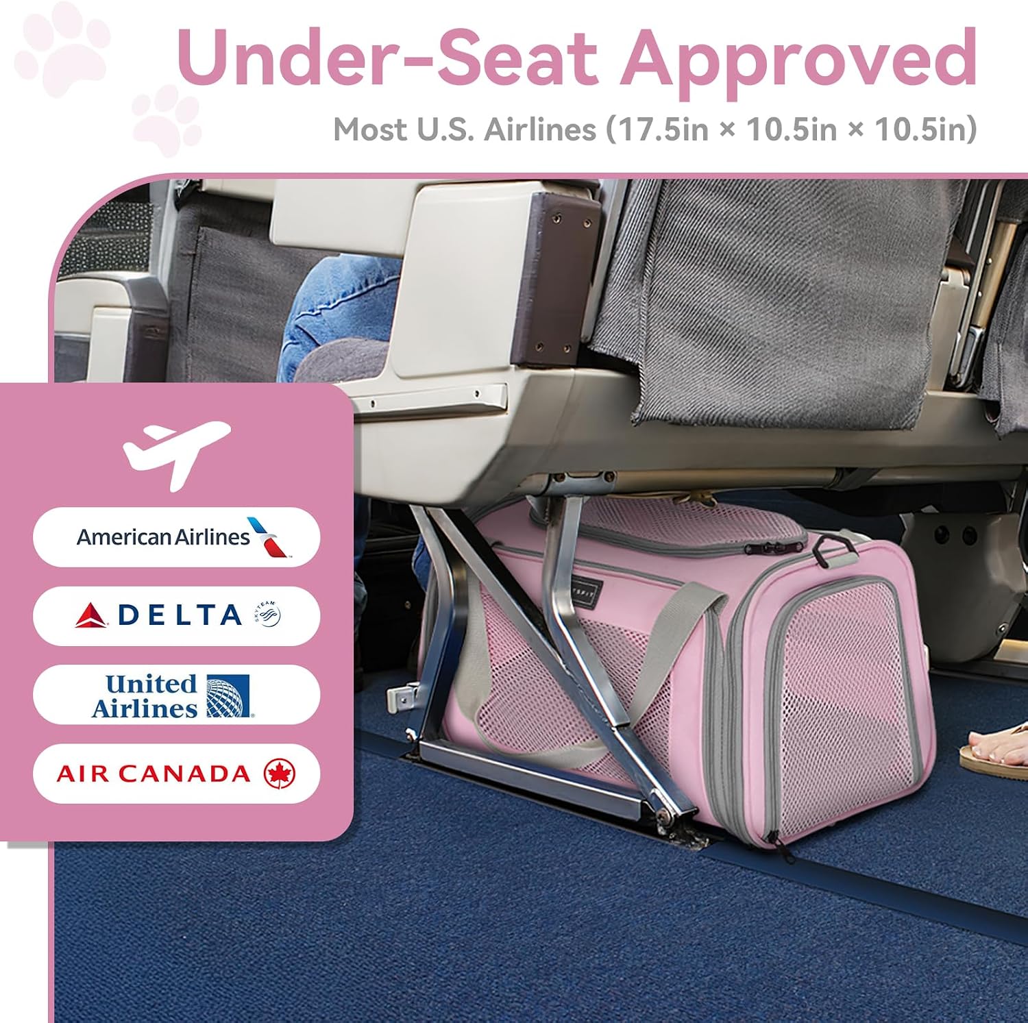 Petsfit Cat Carrier, 17.5×10.5×10.5 in, Pink | Escape-Proof Design with Locking Zippers & Safety Leash, Easy-Access 3-Way Entry, Washable Mat up to 12 lb - Image 2