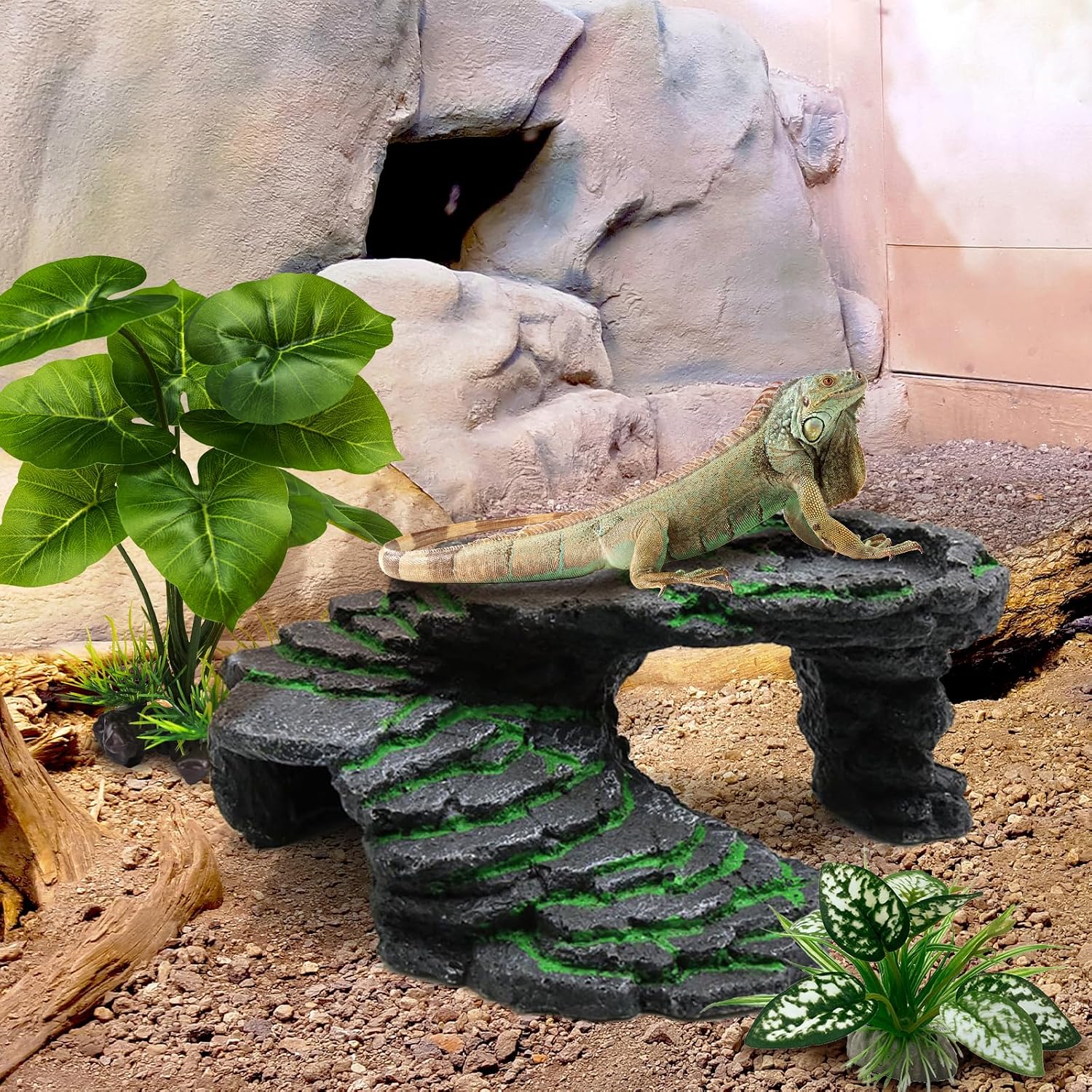 Moonorange Reptile Artificial Plants, Terrarium Plants Decorations Supplies, Aquarium Fish Tank Plant, Amphibian Habitat Hideout Tank Accessories (M Set-2pcs/D) - Image 3