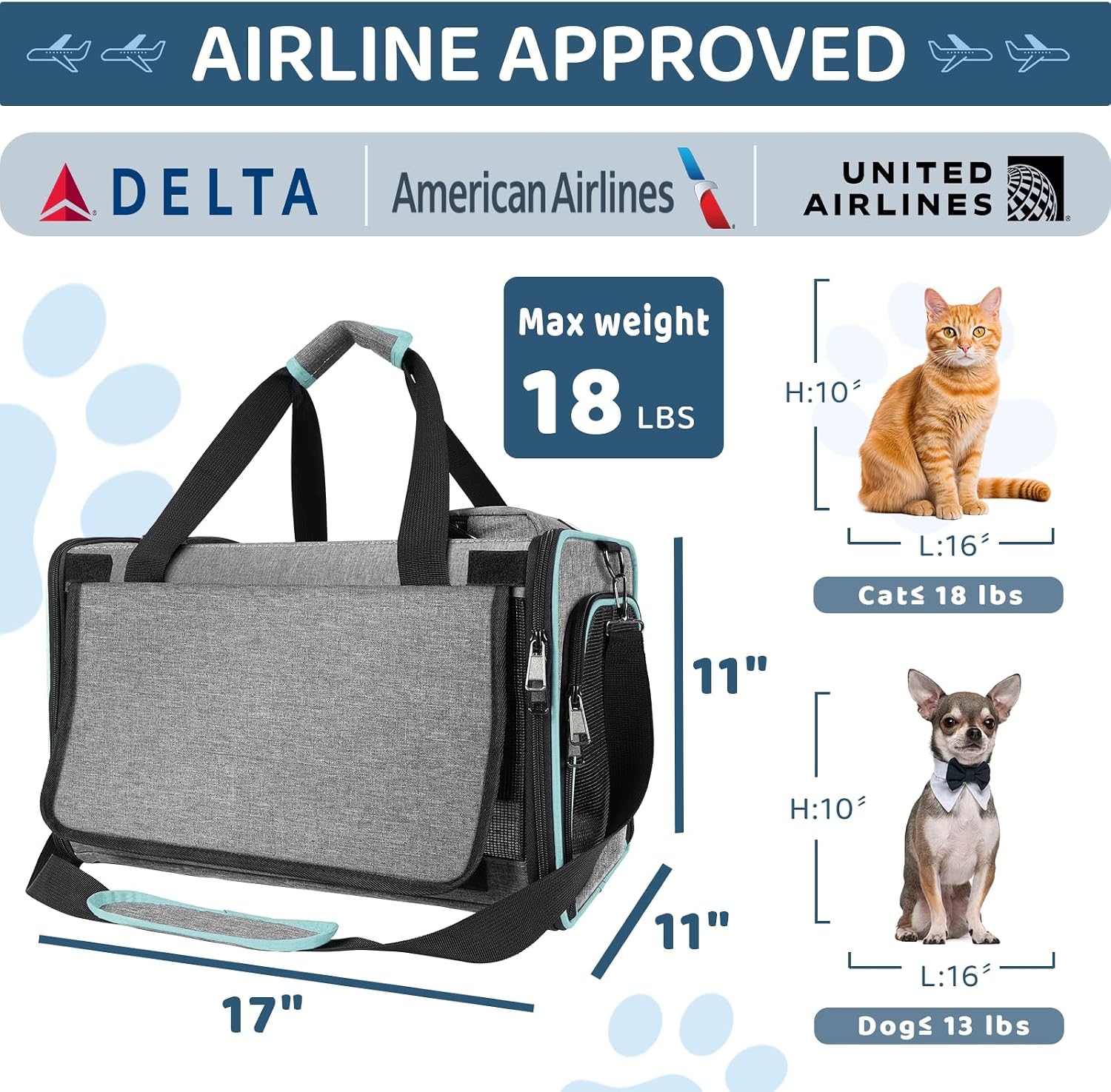 GAPZER Cat Carrier American, United, Delta Airline Approved Soft Travel Bag | Pet Airplane Crate Medium Cat 15 lbs Privacy Curtatin, Small Dog Crate Under 10 Pound TSA Approved Softsided Carry Cage Cabin - Image 3