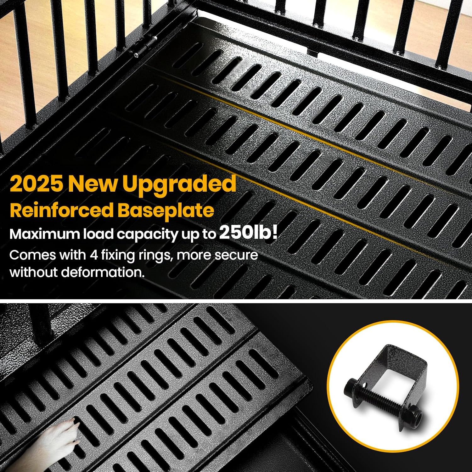 Oranland 48 inch Heavy Duty Indestructible Dog Crate,New Upgraded Escape Proof Reinforced Baseplate for Large Dogs,XL Dog Crate for High Anxiety Dogs/Max Load Capacity 300lbs/Double Door with Wheels - Image 2