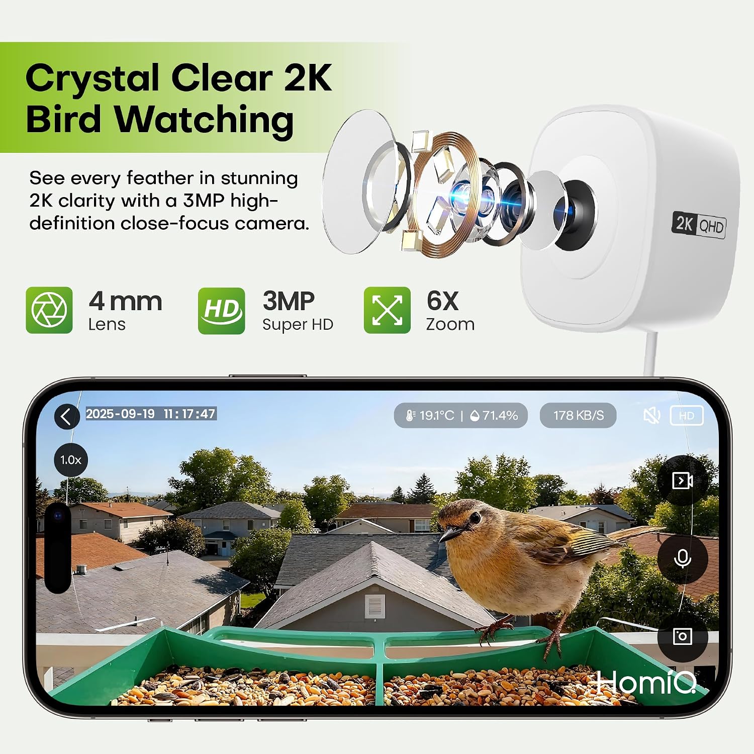 Smart Bird Feeder with Window Camera, 2K HD Camera for Window Viewing, AI BirdSpecies Recognition & Instant Alerts, Sturdy Acrylic Outdoor, Alexa Compatible, Gift for Bird Lovers - Image 2