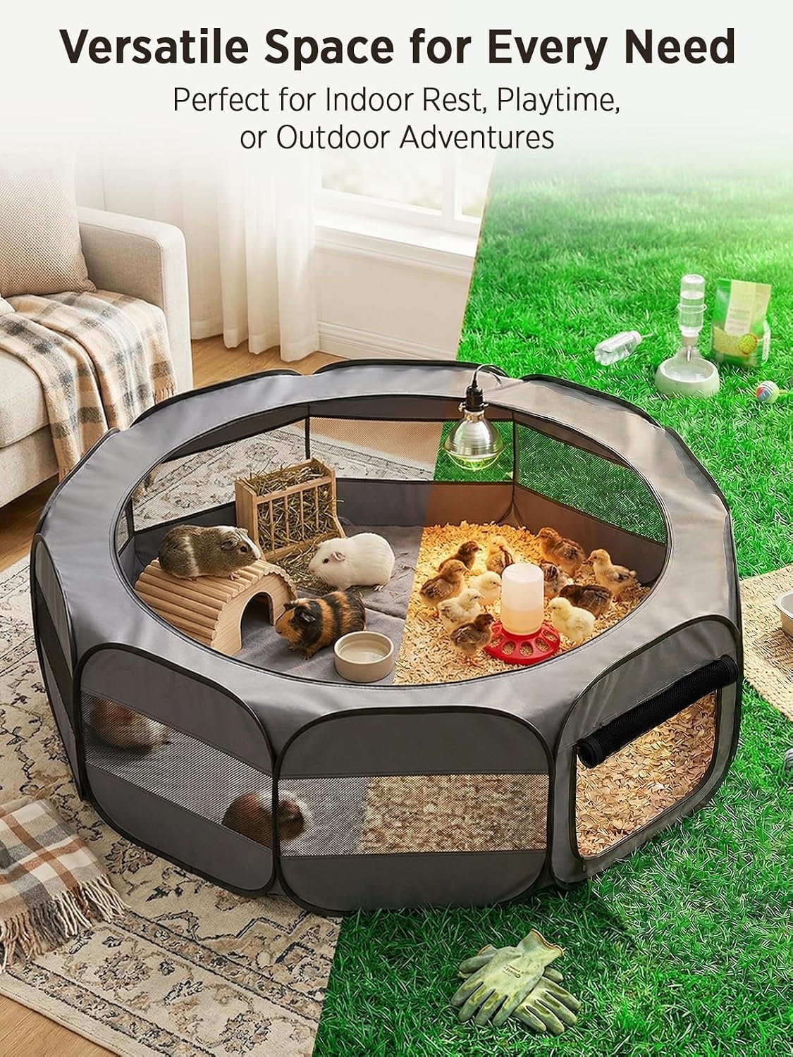 UWE Extra Large Small Animal Playpen, Waterproof Foldable Pet Pen,Dark Grey | Claw-Resistant Mesh With Thickened Waterproof Base, Side & Top Dual Doors, Easy To Fold Design For Indoor And Outdoor Use - Image 8