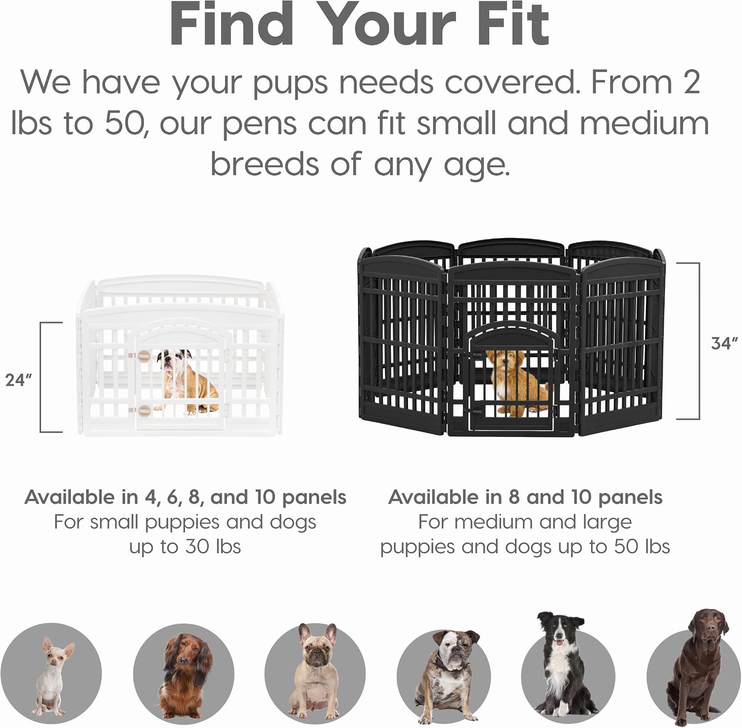 IRIS USA Dog Playpen with Door, 24” 4 Panel Pet Exercise Pen – Indoor Outdoor Puppy Play Pen, Portable Plastic Pet Fence for Small Medium Dogs, Foldable 35” x 35” x 24”, Black - Image 6