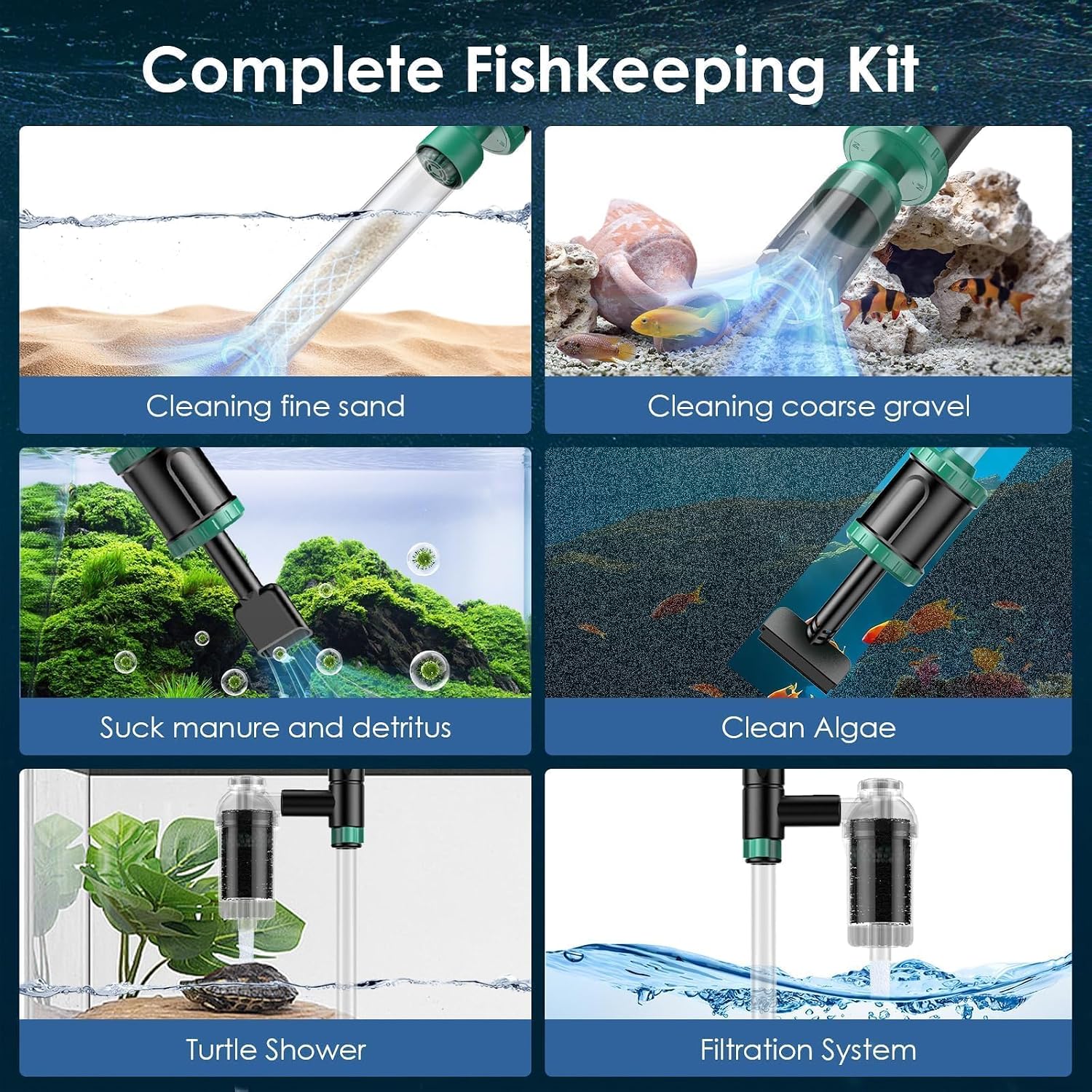 AKKEE Aquarium Vacuum Gravel Cleaner, 36W Electric Fish Tank Cleaner Vacuum, 8 in 1 Multifunctional Aquarium Cleaner for Automatic Water Change, Wash Sand, Water Circulation and Timed Off - Image 2