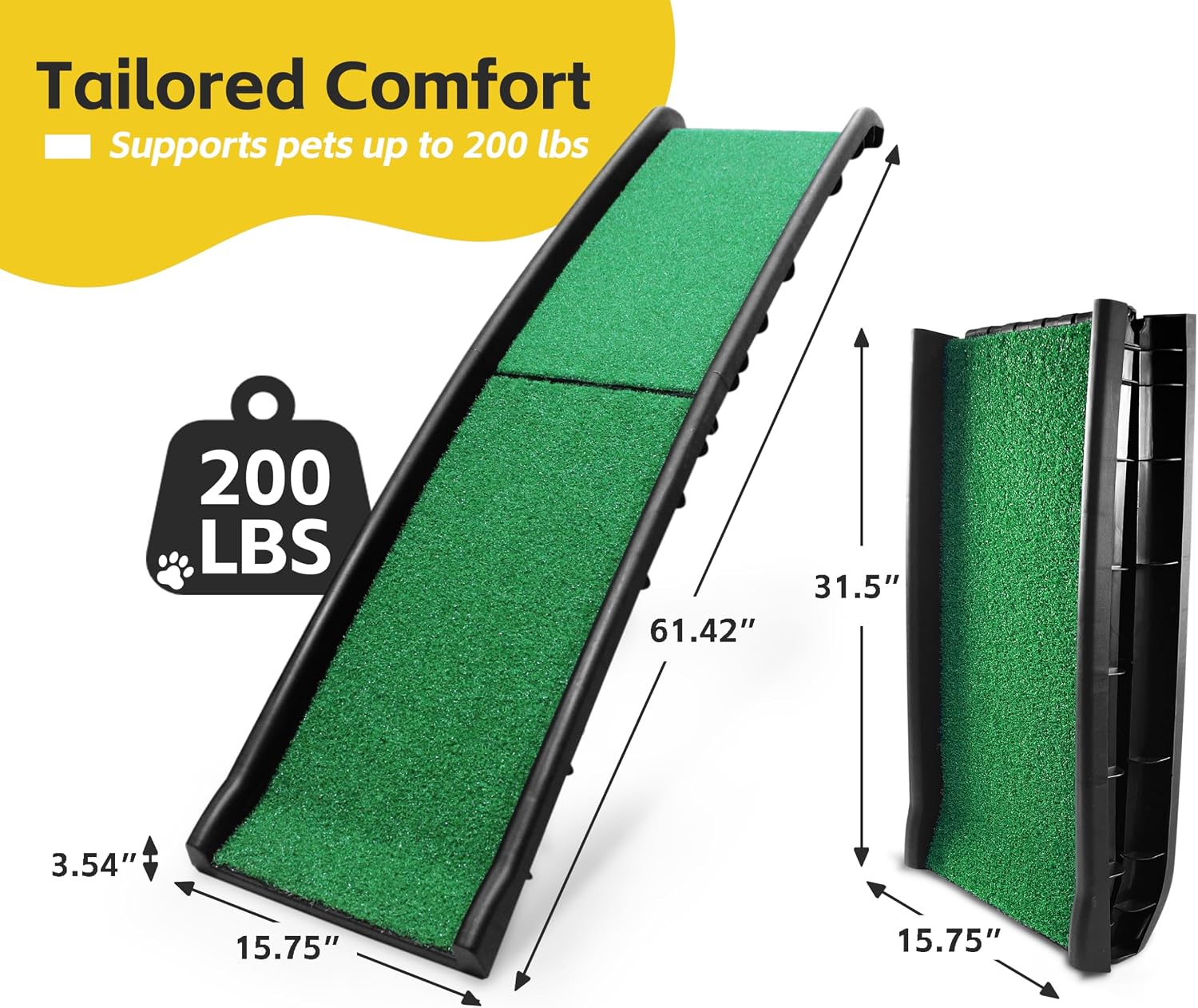PawStep 50894 Pet Ramp for Dogs & Cats – Foldable Portable Dog Ramp with Poly Grass Non-Slip Surface, Lightweight Travel Ramp for Cars, SUVs, Beds & Couches - Image 2