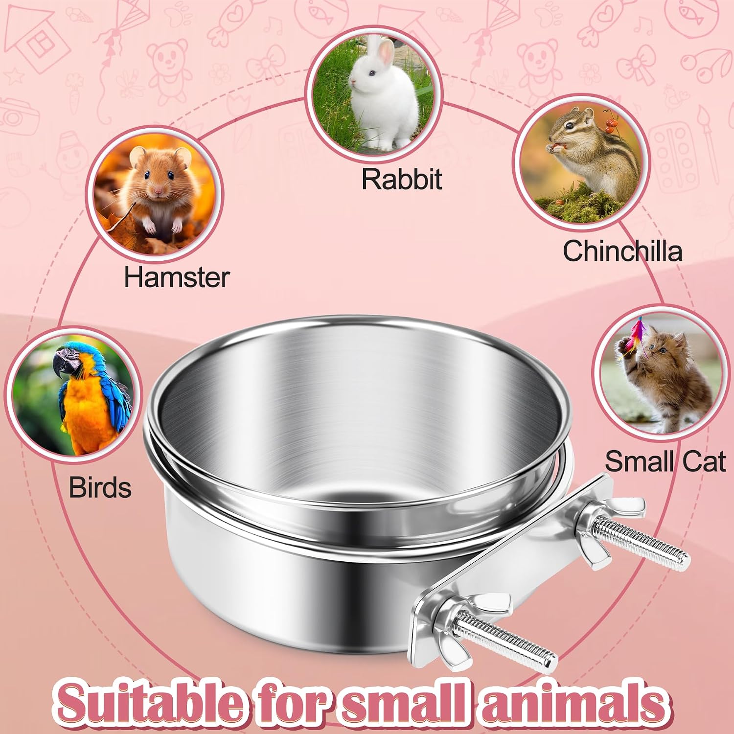 ToLanbbt 10 Pcs Stainless Steel Bird Food Bowls Water with Double Screws and Clamp Holders, Parrot Feeding Dish Cups Parrot Cage Coop Feeders for Cockatiel Conure Budgie Parakeet Macaw Small Animal, S - Image 6