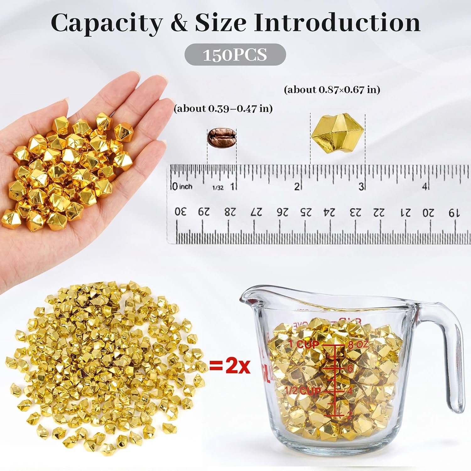 DomeStar 150PCS Gold Acrylic Ice Rocks – Faux Gems Nuggets Vase Fillers Pot of Gold, Glitter Party Decorations, DIY Crafts & Table Scatter - Image 2
