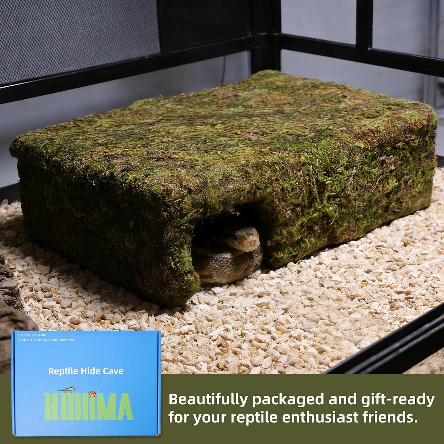 Yellow Mossy Cave Hide for Reptiles, Lizard Gecko Snake Shelter Hut | Yellow Color Lizard Moss Hideout, Snake Cave Hut, for Themed Terrarium Ideal for Gecko Hamster Snake to Rest & Hide - Image 4