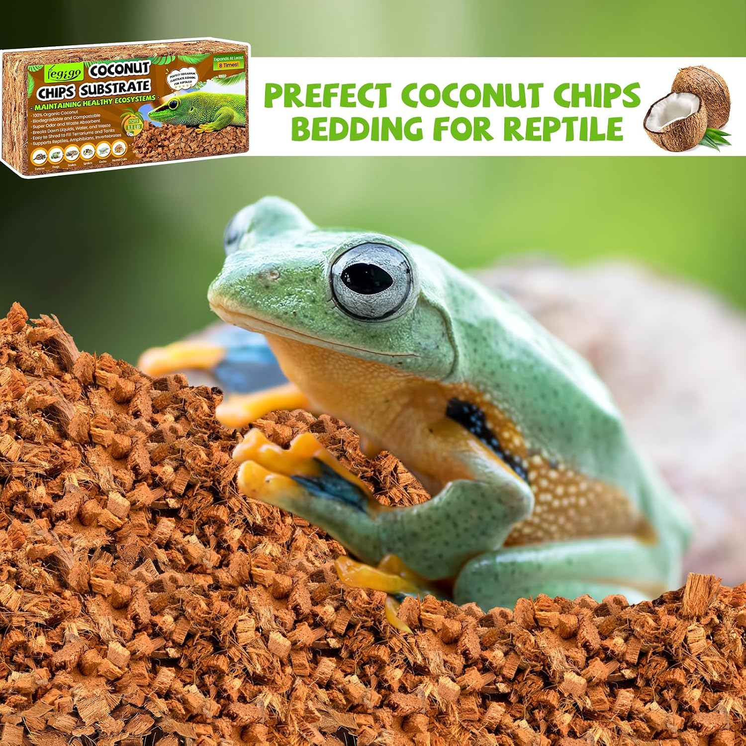 Legigo 4 Pack Coconut Chip Substrate for Reptiles, Natural Coco Husk Chip Reptiles Bedding, Compressed Coconut Chip Substrate for Snake, Tortoise, Ball Python, Gecko, Lizard Terrarium Tanks - Image 6