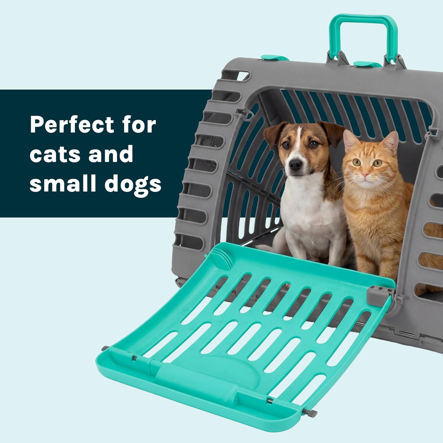 SportPet X-Large Hard-Sided Travel Cat Carrier - Cat Carrier with Patented Wide Side-Opening Door, Foldable Portable Pet Carrier for Cats & Small Pets up to 35lbs - Dark Gray/Teal - Image 6