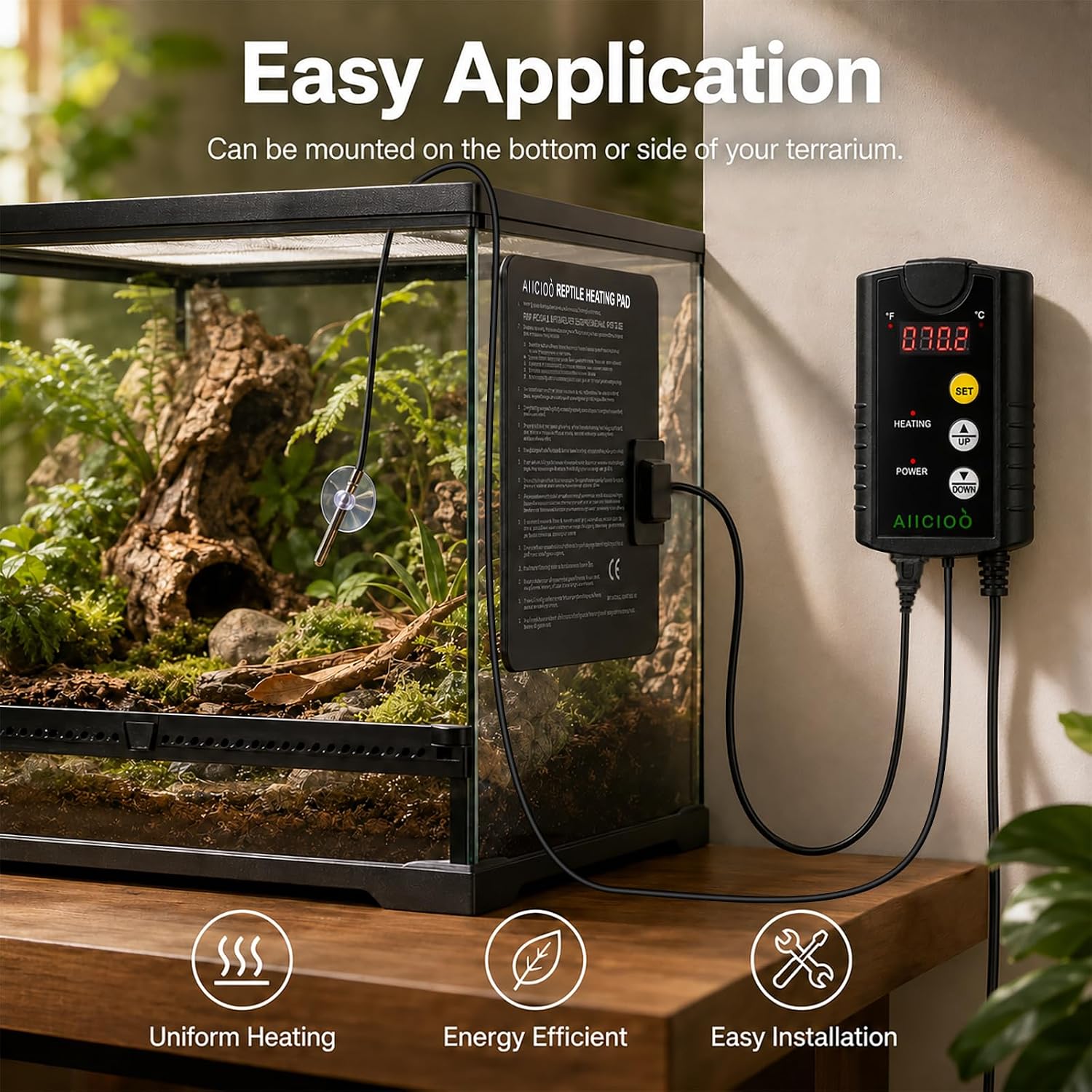 Aiicioo Under Tank Heater Thermostat - Reptile Heating Pad with Temperature Control Reptile Heat Mat for Combo Set for Hermit Crab Lizard Terrarium 8W - Image 6