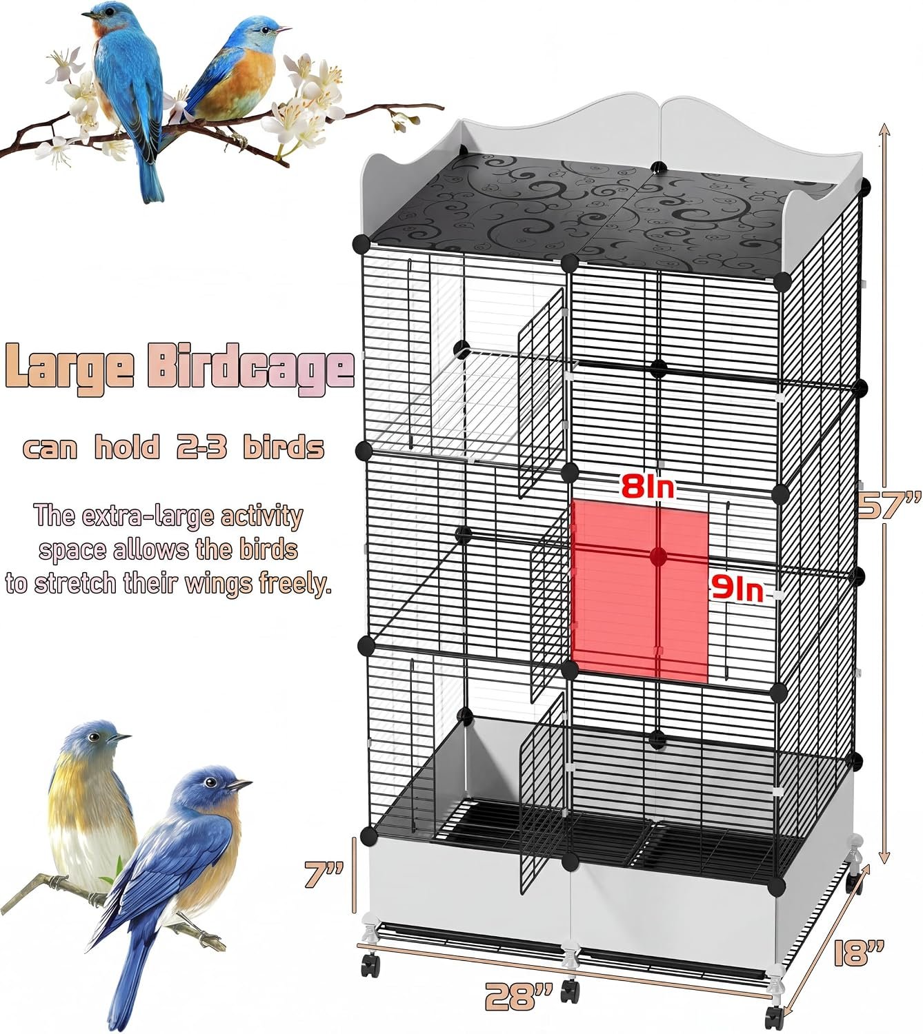 Encrypted Bird Cage Large Bird Cages 57-Inch, Top Storage Space, Bottom Splash Guard with Essential Bird Supplies – Durable & Spacious Aviary – Budgies & Cockatiels - Image 6