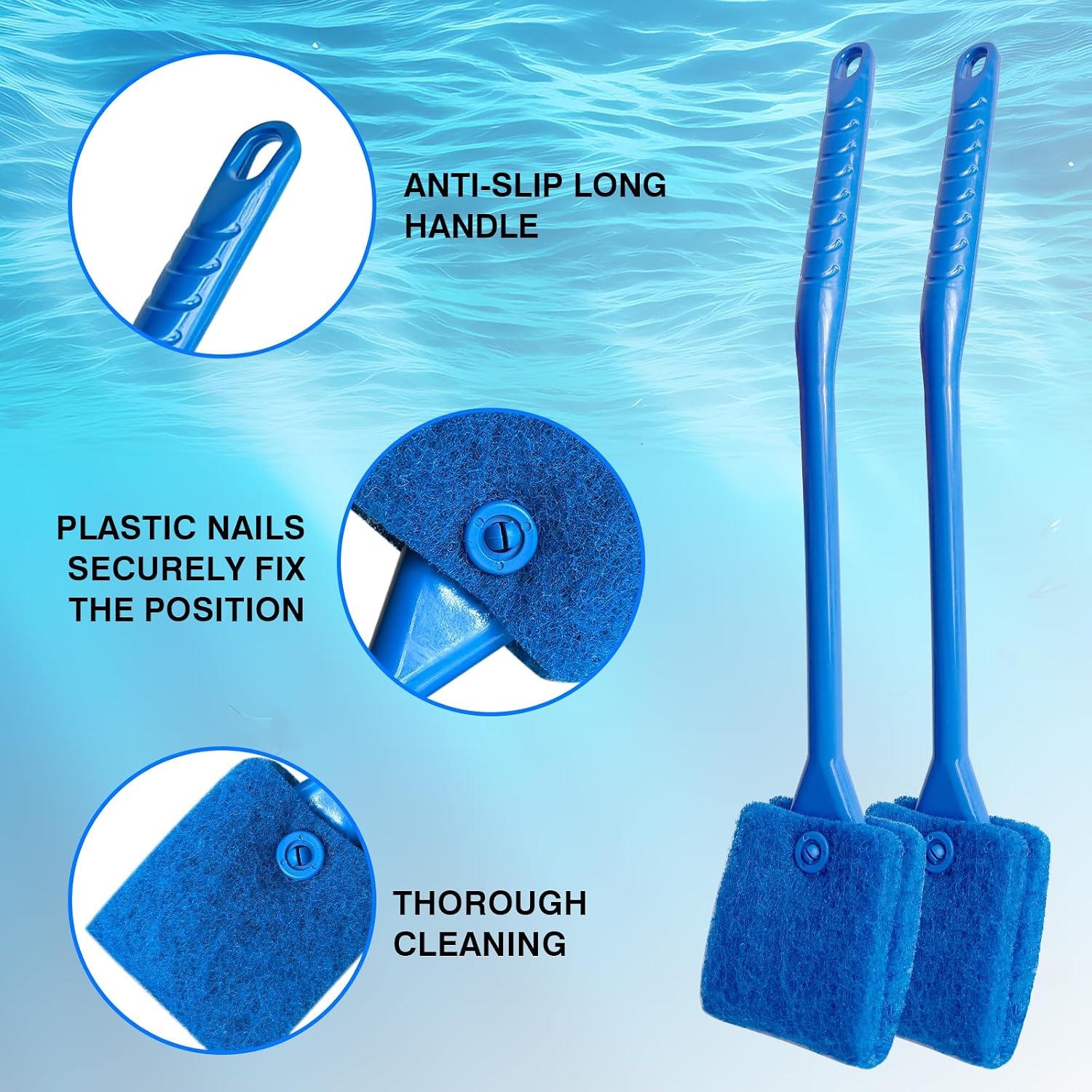 Promising Aquarium Cleaning Brush,Fish Tank Scrubber with Non-Slip Handle - Aquarium Brush Double Sided Sponge Brush - Algae Cleaner Tools with 3 Cleaning Replacement Pads for Aquariums & Home - Image 8