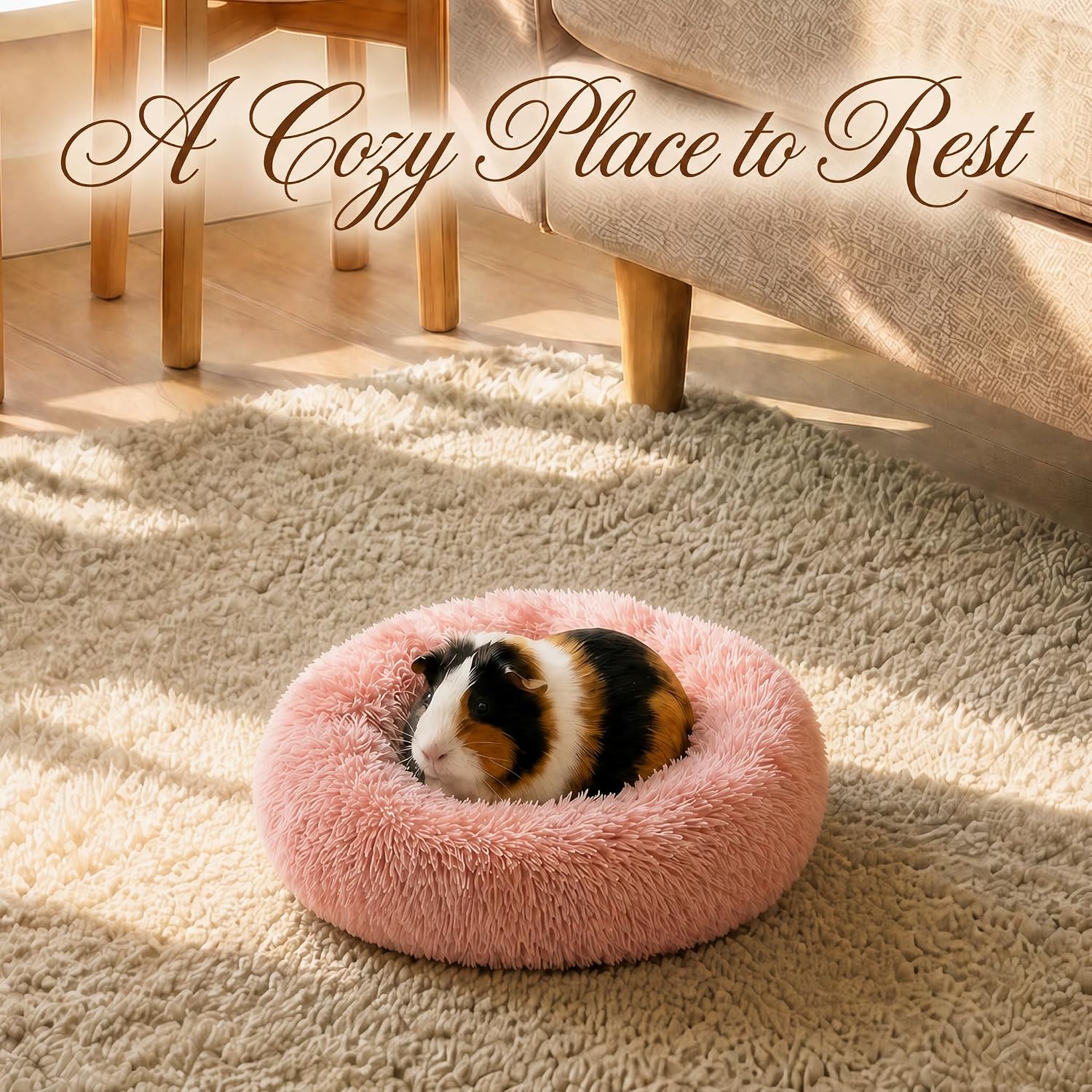 Guinea Pig Bed for Small Animal for Dwarf Rabbits/Hamster/Hedgehog/Ferrets | 11.8 Inch Small Animal Beds Washable,Hideout Soft & Comfortable Donut Bed,Pink - Image 7