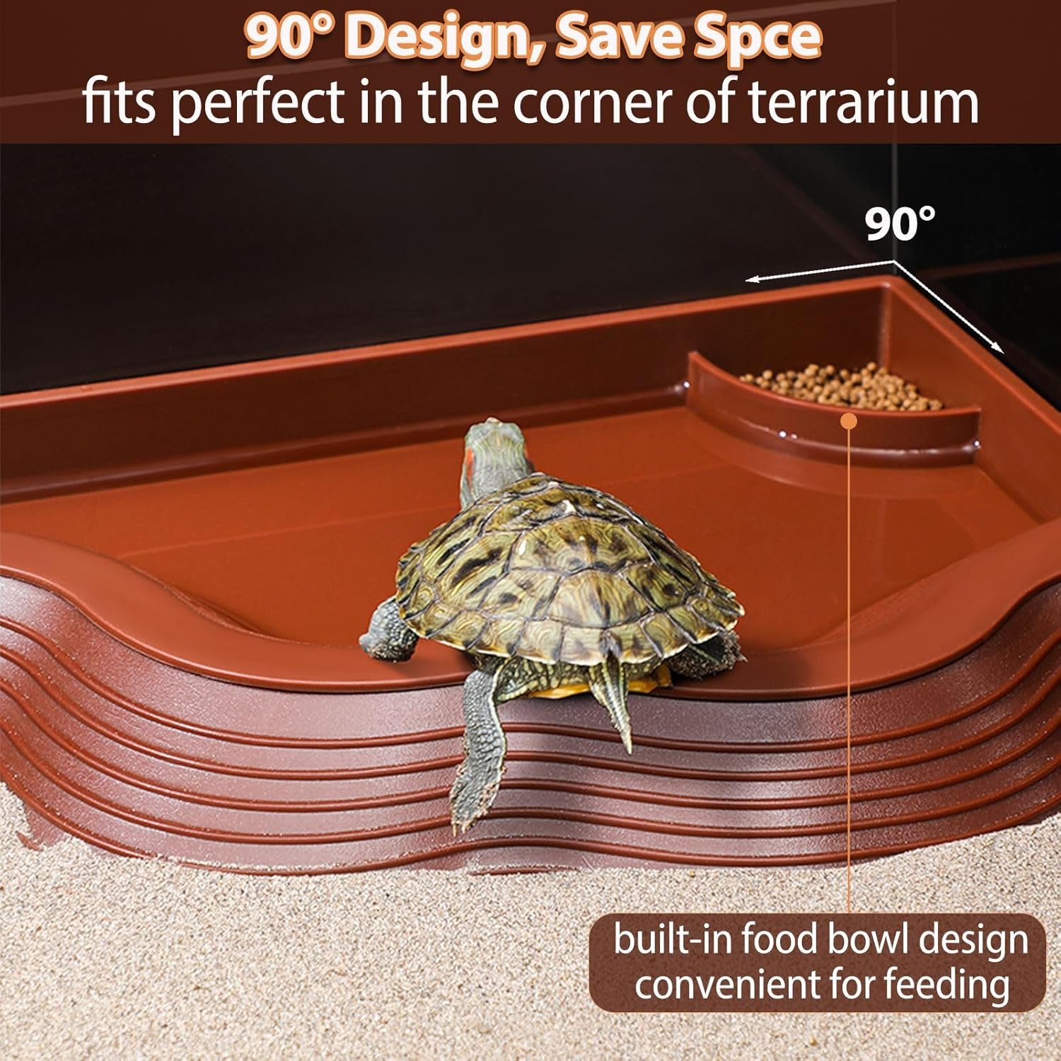 Tortoise Water Bowl with Ramp, 3PCS Leaf Reptile Food Water Bowl Turtle Pool Reptile Water Dish Tortoise Bathing Pool Turtle Soaking Dish Aquarium Habitat Accessories Small - Image 5