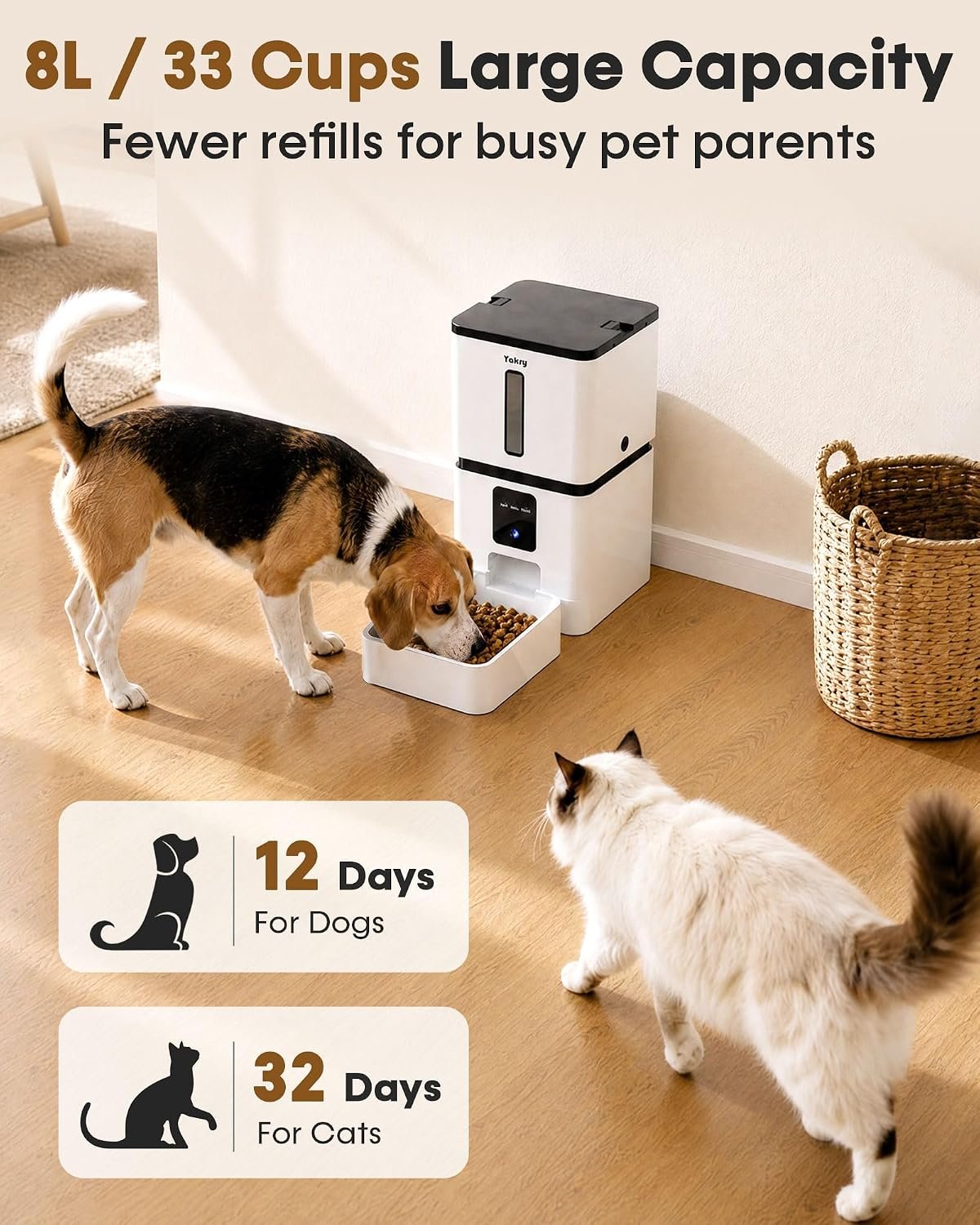 Yakry Automatic Dog Feeder with Camera - 8L/33 Cups Smart Pet Feeder for Small/Medium Dogs & Cats, 5GHz/2.4GHz WiFi App Control, 1080P HD Night Vision, 2-Way Audio, Timed Dry Food Dispenser Indoor - Image 2