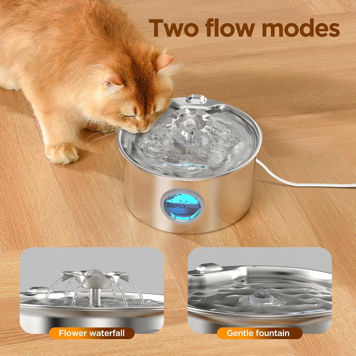 Stainless Steel Cat Water Fountain: 88oz/2.6L Cat Fountain for Drinking | Pet Water Fountain for Cats Inside with Flower Quiet Cats Dispenser Kitty Drinking Fountains Indoor for Pets& Small Animals - Image 3