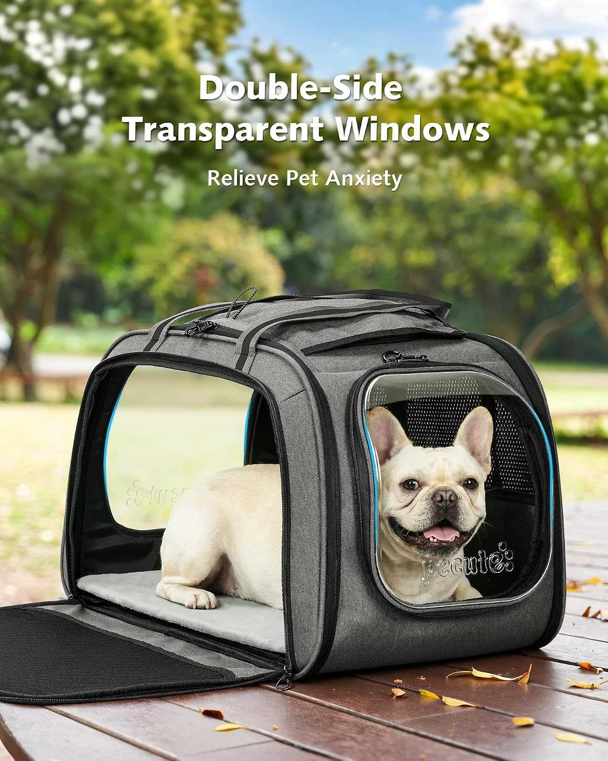 Pecute Cat Carrier with Bubble Window & Sunshade for Dogs Cats, Gray XL | Dual bubble windows & top sunshade, 70% more airflow mesh, Impact-resistant stable frame, Locking zippers, Fits up to 20 lbs - Image 2