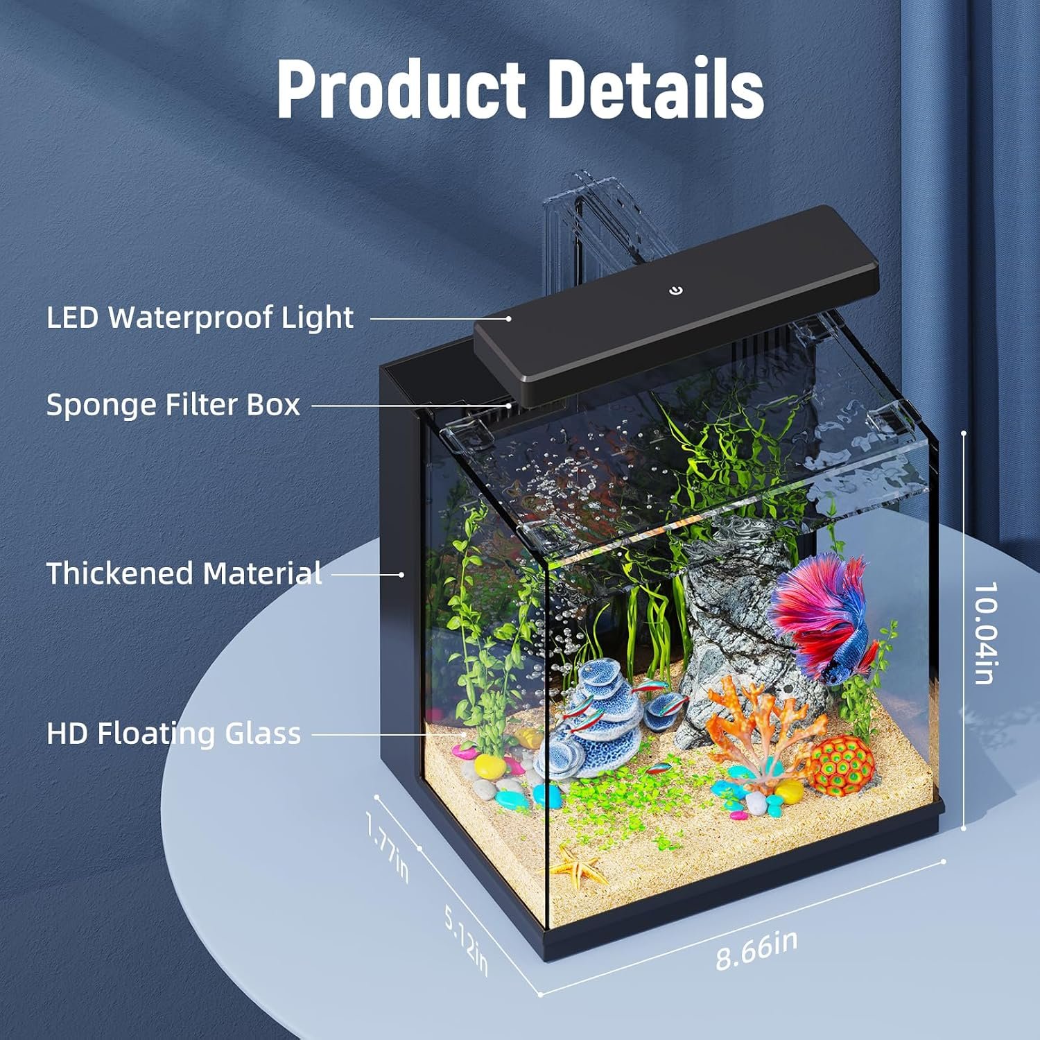 AQUASMITH Betta Fish Tank, 2 Gallon All-in-One Aquarium Kit with Filtration & LED Light, Self-Cleaning Aquarium for Beginners, Kids, Gifts for Men,Teen Boys - Image 7