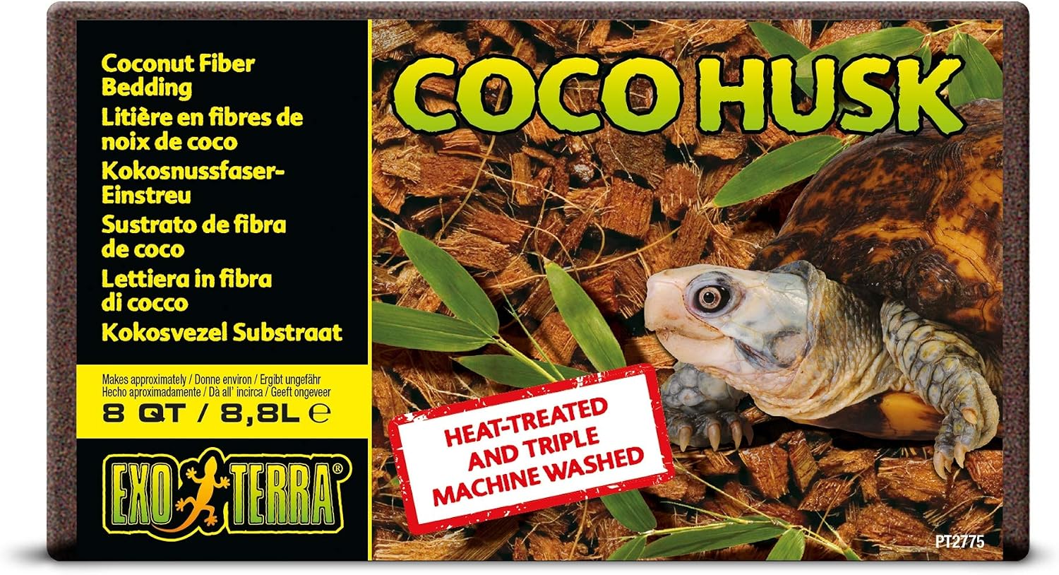 Exo Terra Coco Husk Brick, 8 QT (8.8 L) – Natural Coconut Fiber Terrarium Substrate for Reptiles, Amphibians & Tropical Enclosures