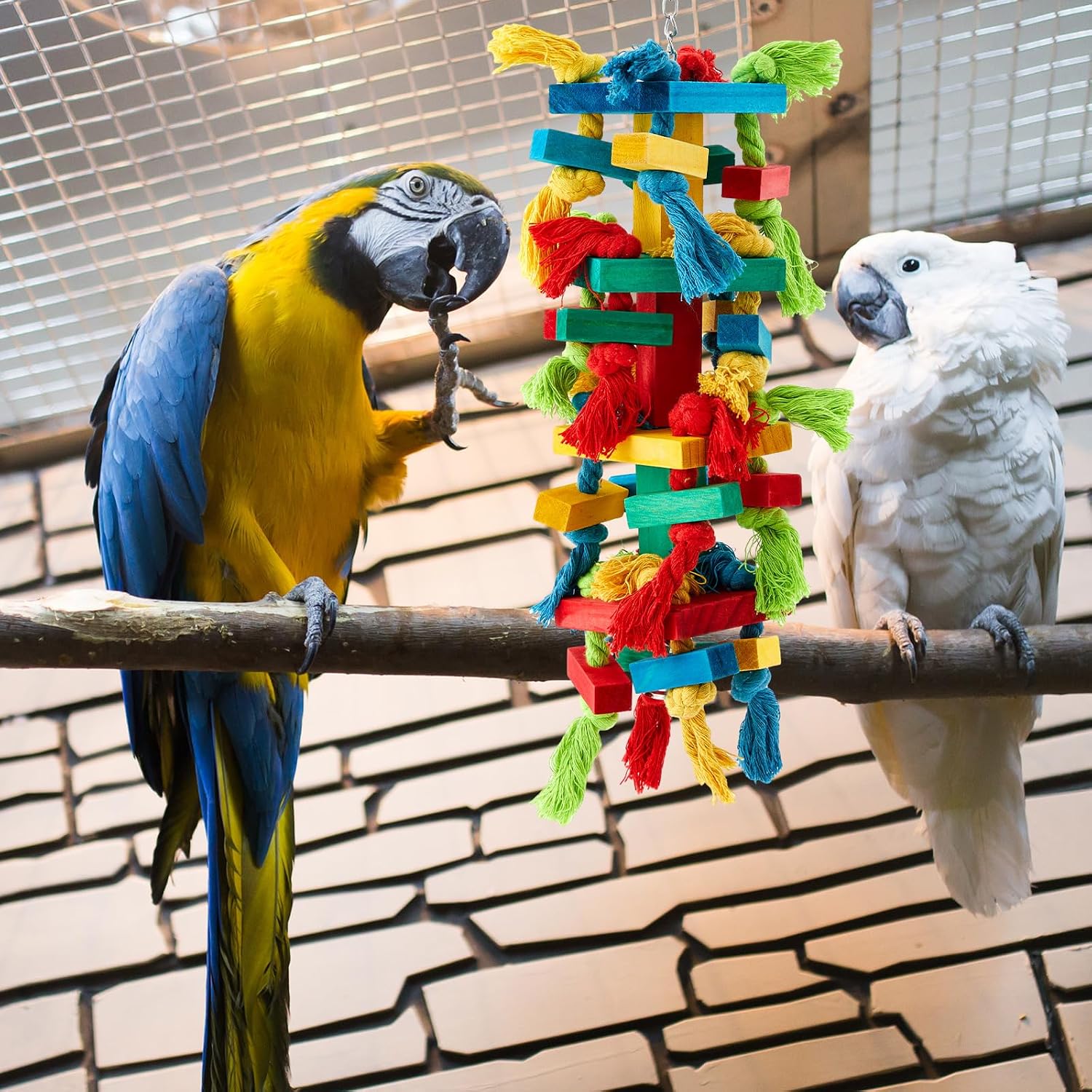 Seenelling 4 Pcs Extra Large Bird Parrot Toy Multicolored Natural Wooden Parrot Cage Chewing Toys for Large Medium Macaws Cockatoos African Grey Birds (Block and Ball) - Image 4