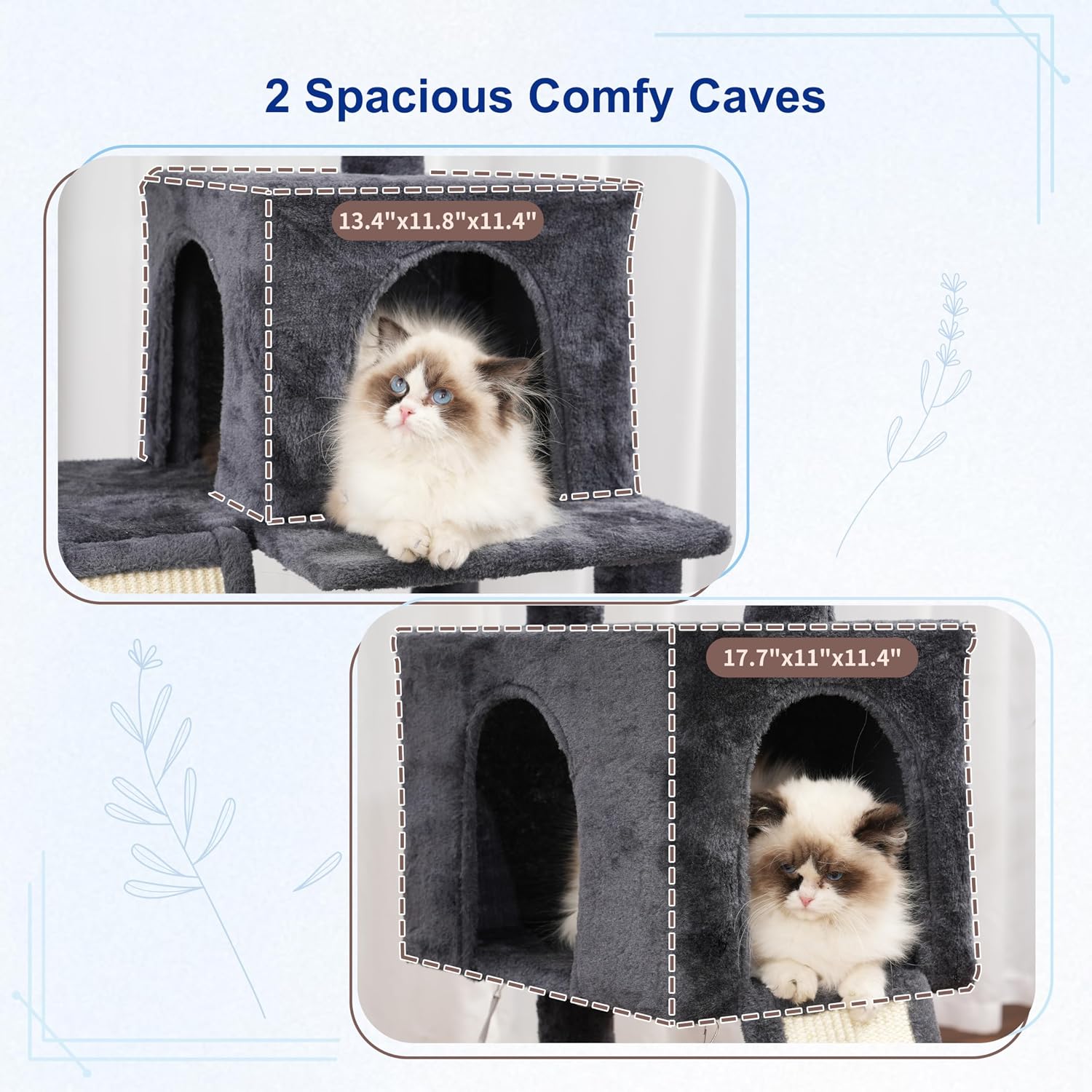 Gitelsnour Cat Tree for Indoor Cats, 71'' (180cm) Multi-Level Cat Tower for Large Adult, Sturdy Cat Tree House with 2 Scratching Boards 7 Posts, 2 Plush Perches/Condos, Hammock, Smoky Gray GCT032G - Image 2