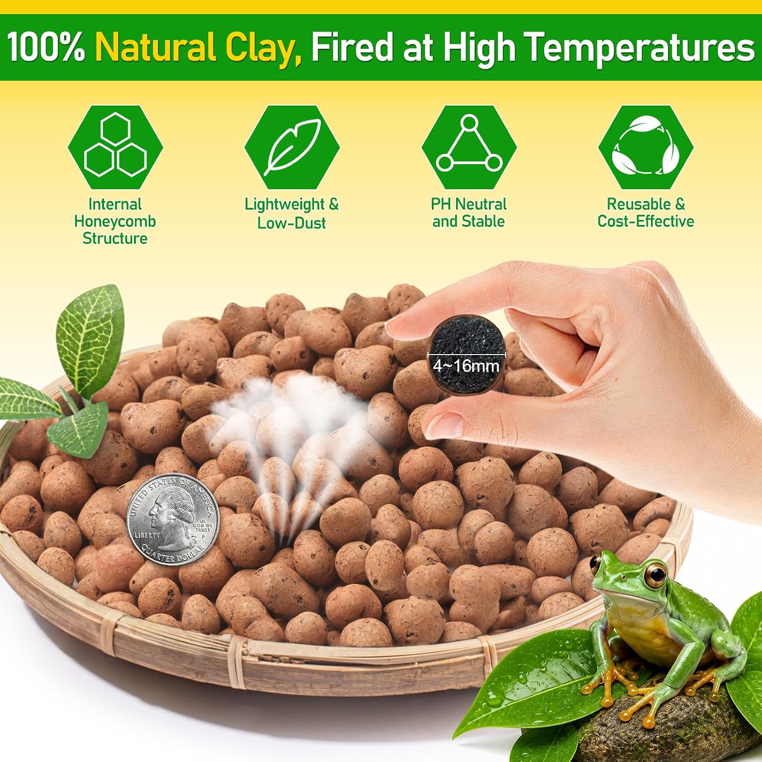 Riare 2LBS Expanded Clay Balls Terrarium Substrate for Reptiles - 100% Organic Lightweight Clay Pebbles Substrate Frogs False Bottom Substrate, Bioactive Terrarium Substrate for Drainage and Moisture - Image 2