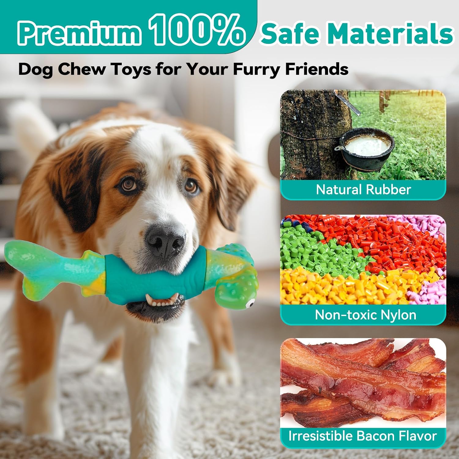BIKIISEN Dog Toys for Aggressive Chewers, Interactive Dog Chew Toys for Large Dogs, Squeaky Chew Toys to Keep Them Busy, Tough Toys for Medium/Large Breed (Green) - Image 7