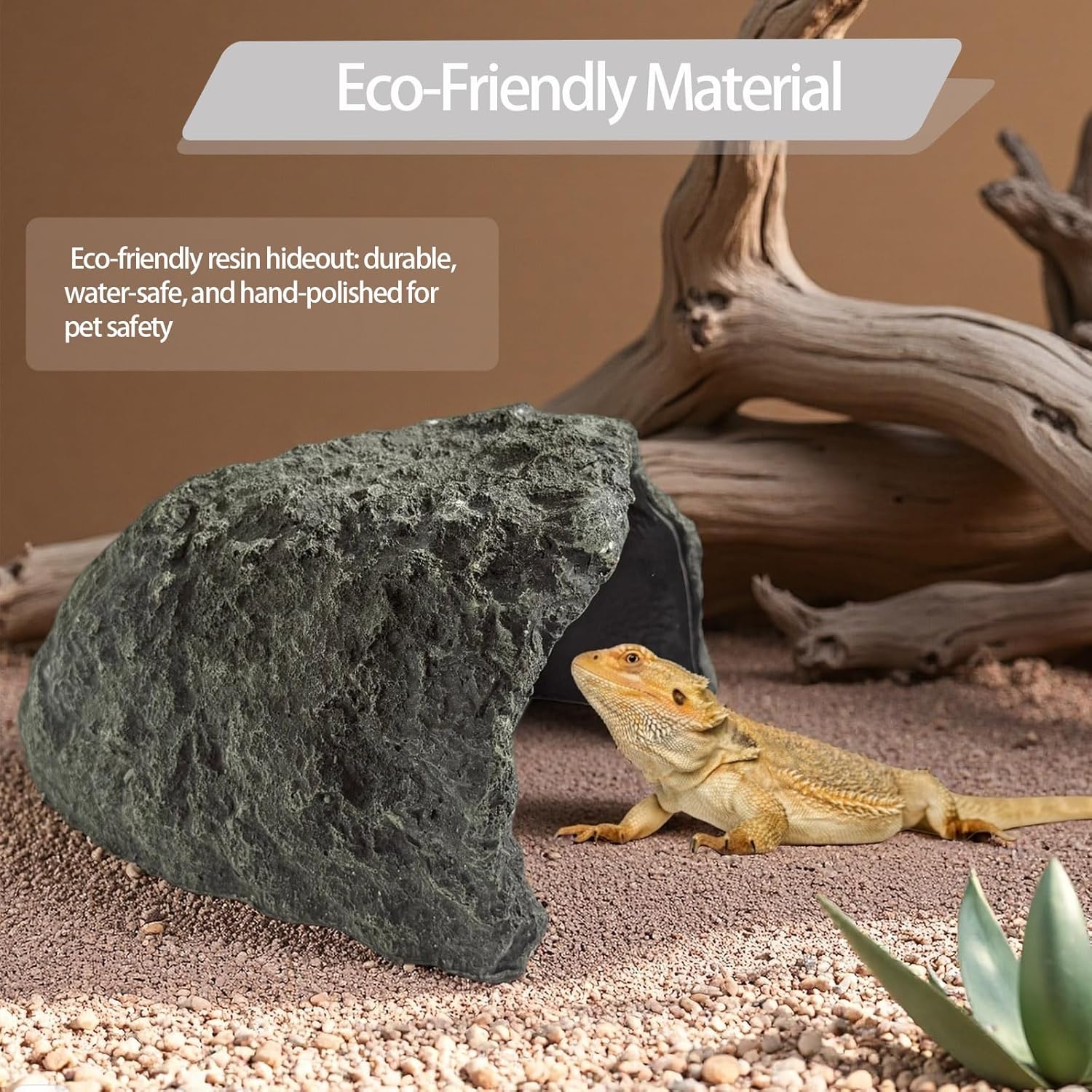 Extra Large Reptile Hide,Tortoise Hideout Cave, Resin Snake Hides,Turtle Basking Platform,Reptiles Habitat Decor with Smooth Edges for Bearded Dragons,Lizards,Geckos,Terrarium Habitat Decor - Image 4