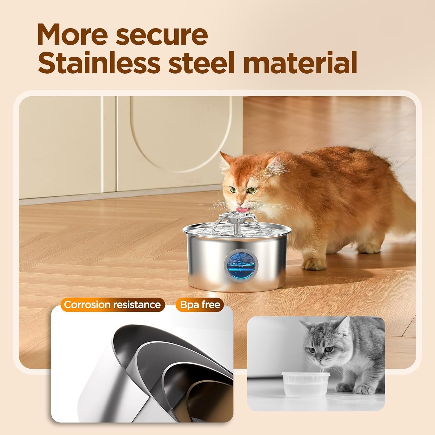 Stainless Steel Cat Water Fountain: 88oz/2.6L Cat Fountain for Drinking | Pet Water Fountain for Cats Inside with Flower Quiet Cats Dispenser Kitty Drinking Fountains Indoor for Pets& Small Animals - Image 4