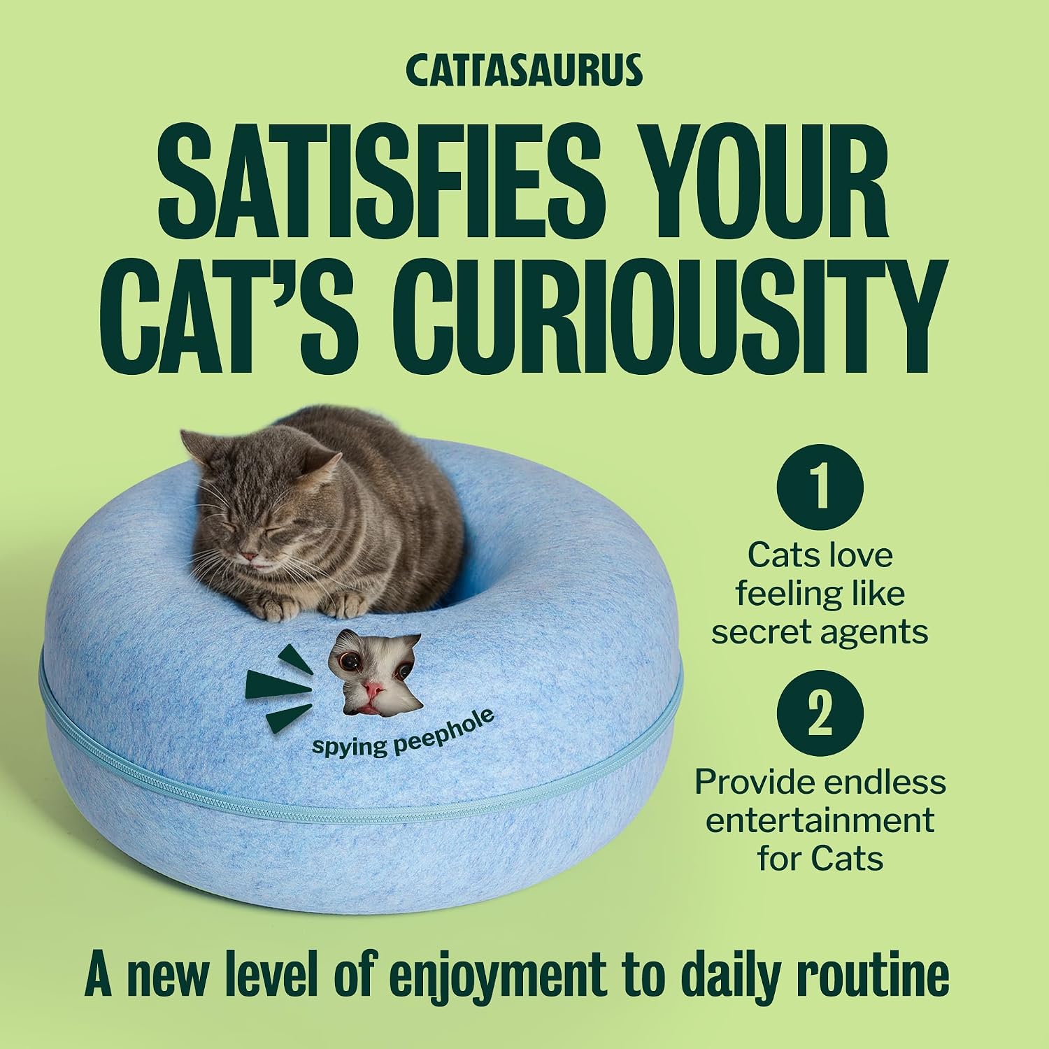 Cattasaurus Peekaboo Cat Cave Donut for Multiple & Large Cats up to 30-45 lbs, 3-in-1 Self Warming Cat Bed, Tunnel & Scratcher for Indoor Cats, Washable & Detachable Small Dog Bed (Blue, Large) - Image 6