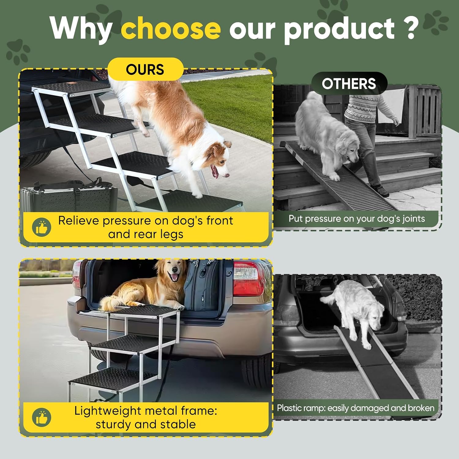 Sakerplus Dog Stairs for Car, 17.7inch Wide Foldable Dog Ramps with Non Slip Surface, Portable Pet Steps for SUV, High Beds, Truck, Support Up to 200lb, 5 Steps - Image 6