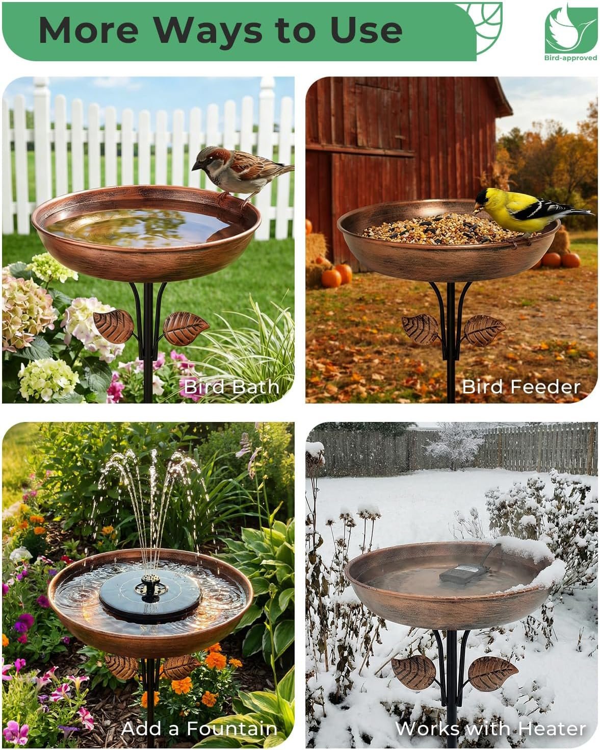 Metal Bird Bath for Outdoors, 12" Dia Bowl with Stable Upgrades Stake Birdbaths Garden Yard Lawn Decor 0.7 Gallon - Image 9