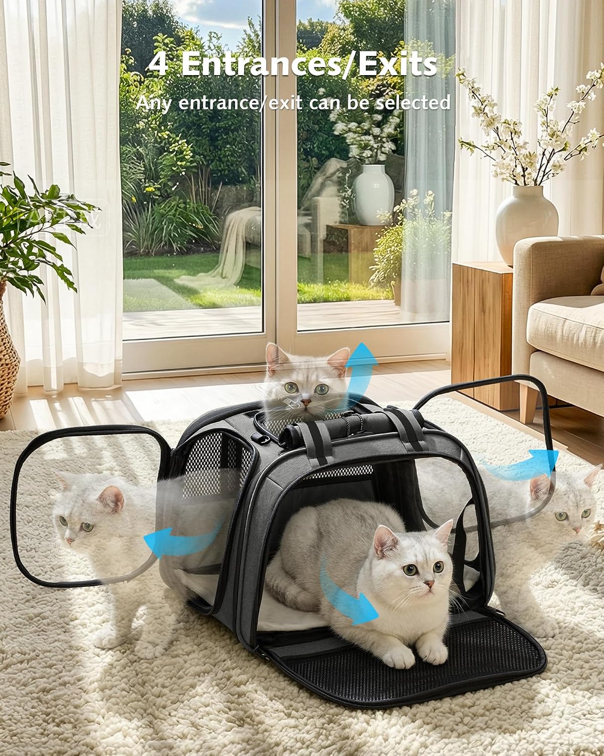 Pecute Cat Carrier with Bubble Window & Sunshade for Dogs Cats, Gray M | Dual bubble windows & top sunshade, 70% more airflow mesh, Impact-resistant stable frame, Locking zippers, Fits up to 11 lbs - Image 8
