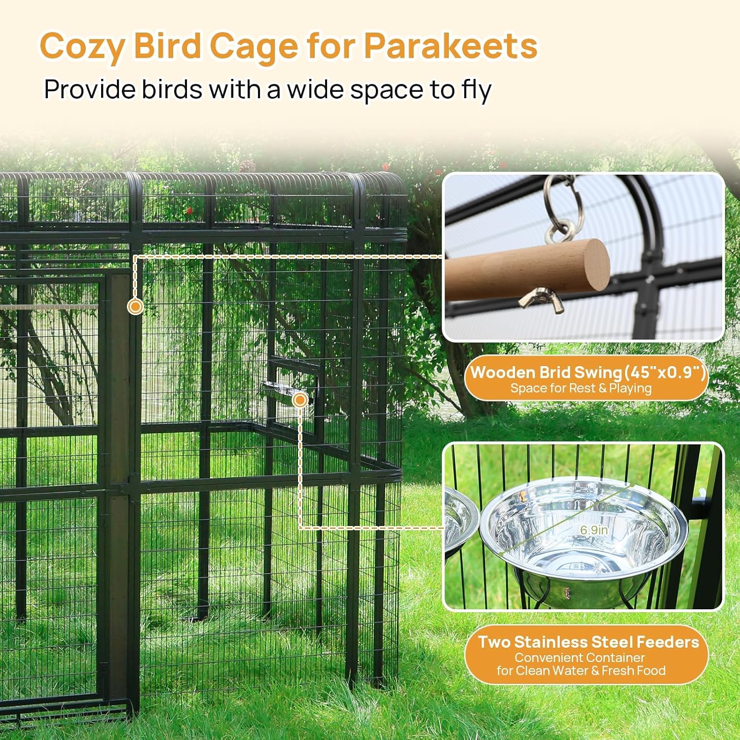 154" Heavy Duty Outdoor Walk-in Bird Cage - Carbon Crystal Board & Metal Aviary for Macaws, Budgies, Conures, Lovebirds & More - Spacious Flight Cage for Large & Small Birds - Image 3
