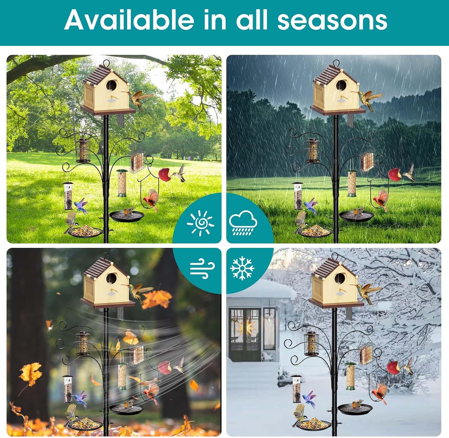 108 Inch Bird Feeder Pole Squirrel Proof, Heavy Duty Bird House Pole, Adjustable Bird Feeder Stand with 5 Shepherds Hooks, 2 Mental Trays, Hummingbird Swing - Image 6