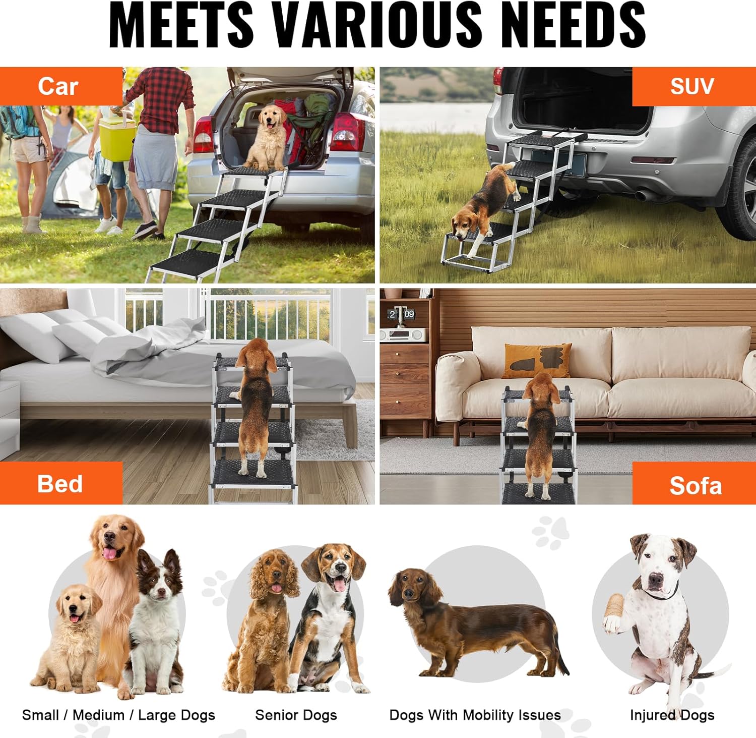 VEVOR 4-Step Dog Car Steps, Folding Dog Ramp with Nonslip Surface, Portable Pet Steps in Aluminum for Car, SUV and Truck, Supports up to 250 lbs - Image 7