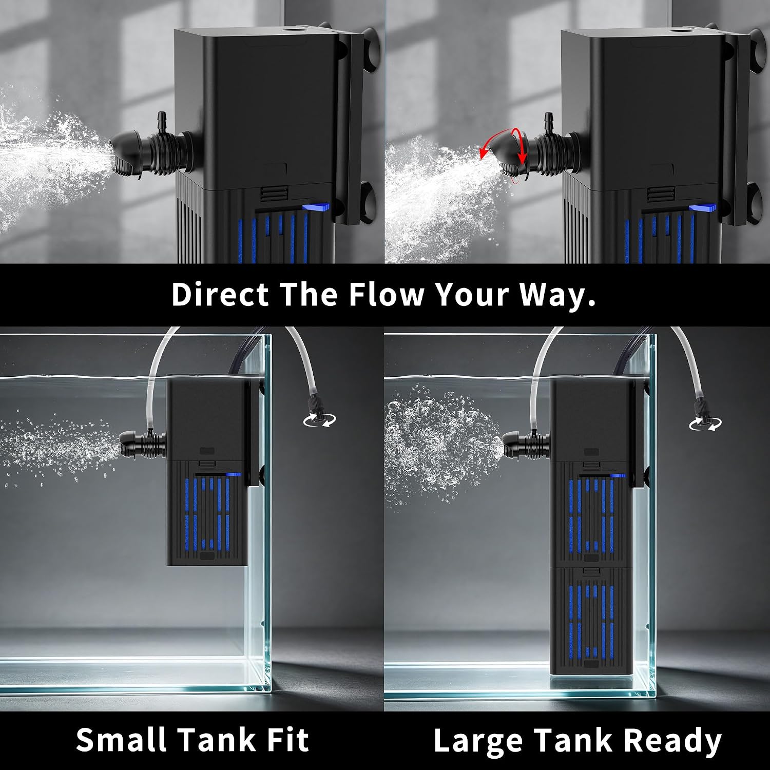 TARARIUM 20-75Gal Aquarium Filter for Fish Tank,4-in-1,Flow Rate Adjustable | Reusable Bio-Sponge Filtration, Flexible 1–2 Compartments, Internal Filter, Aeration, Saltwater Freshwater, Easy Setup,264GPH - Image 4