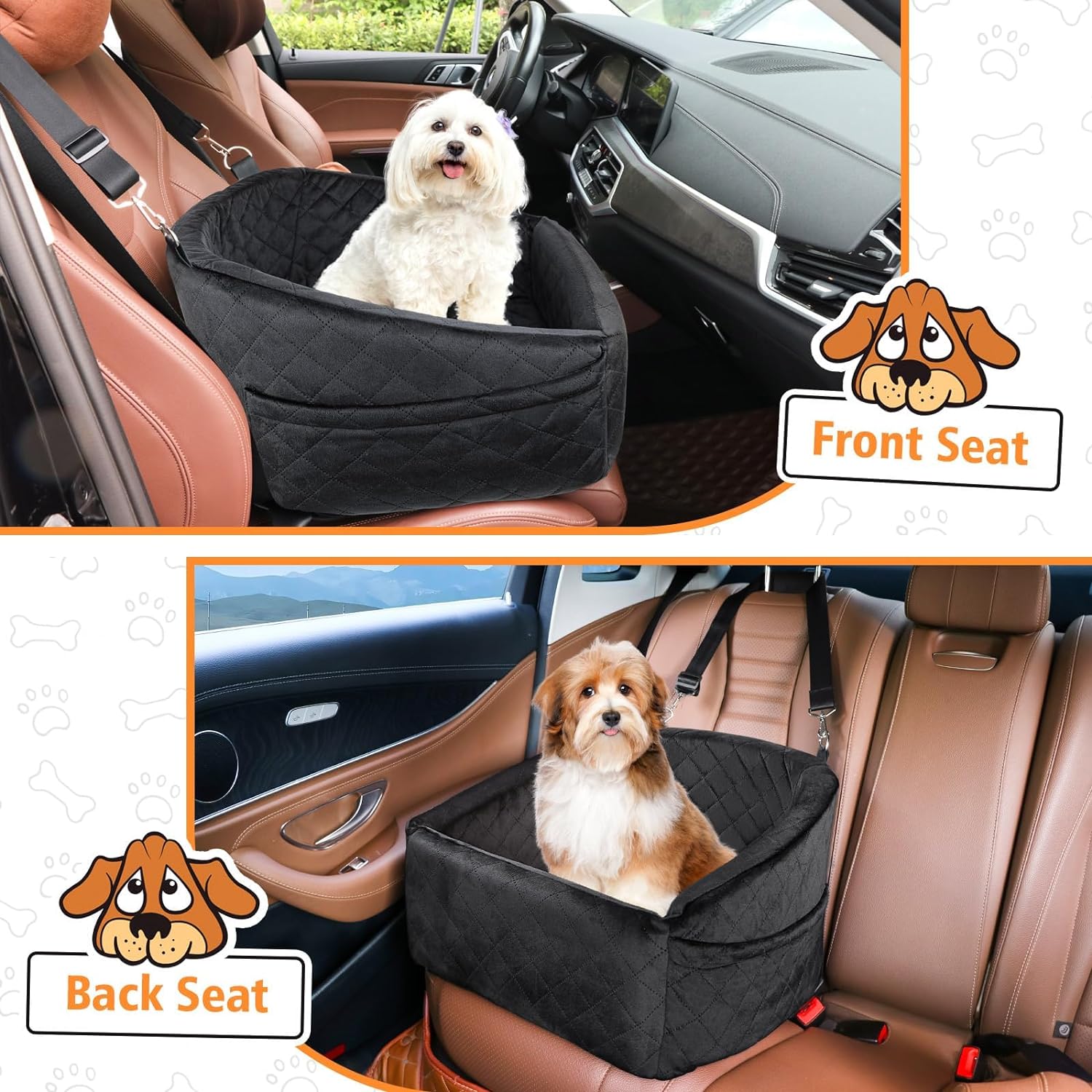 NEEZUKAR Dog Car Seat for Small Medium Dogs,Detachable Washable Dog Booster Seat Under 30lbs, Pet Car Seat Travel Bed with Storage Pockets and Dog Safety Belt (Black) - Image 6