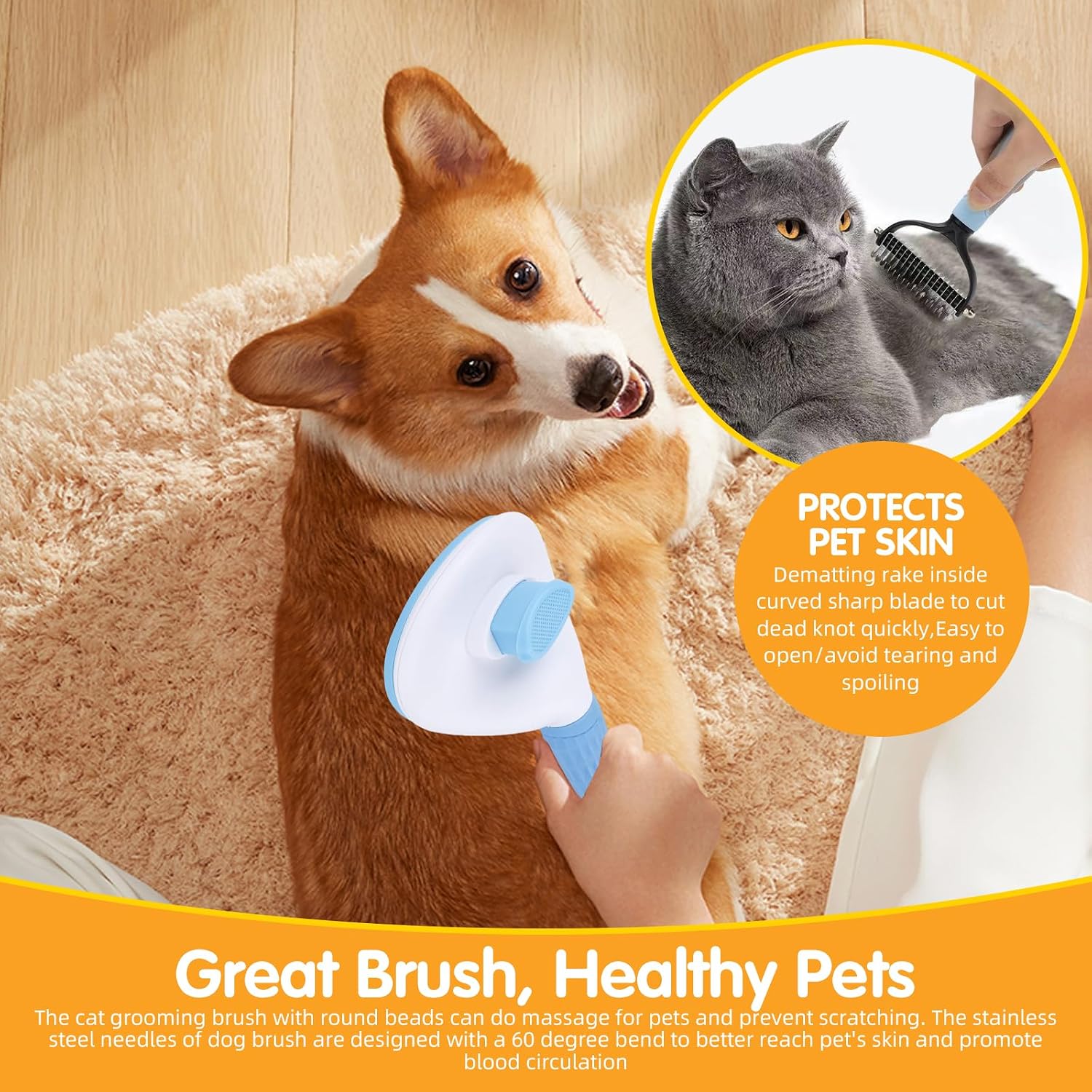Aglads 12 in 1 Pet Grooming Kit, Dog Grooming Supplies with Self Cleaning Slicker Brush, Dematting Comb, Safety Nail Clippers, for Small Medium Large Dogs Cats Rabbits Long Short Curly Hair(12, blue) - Image 3