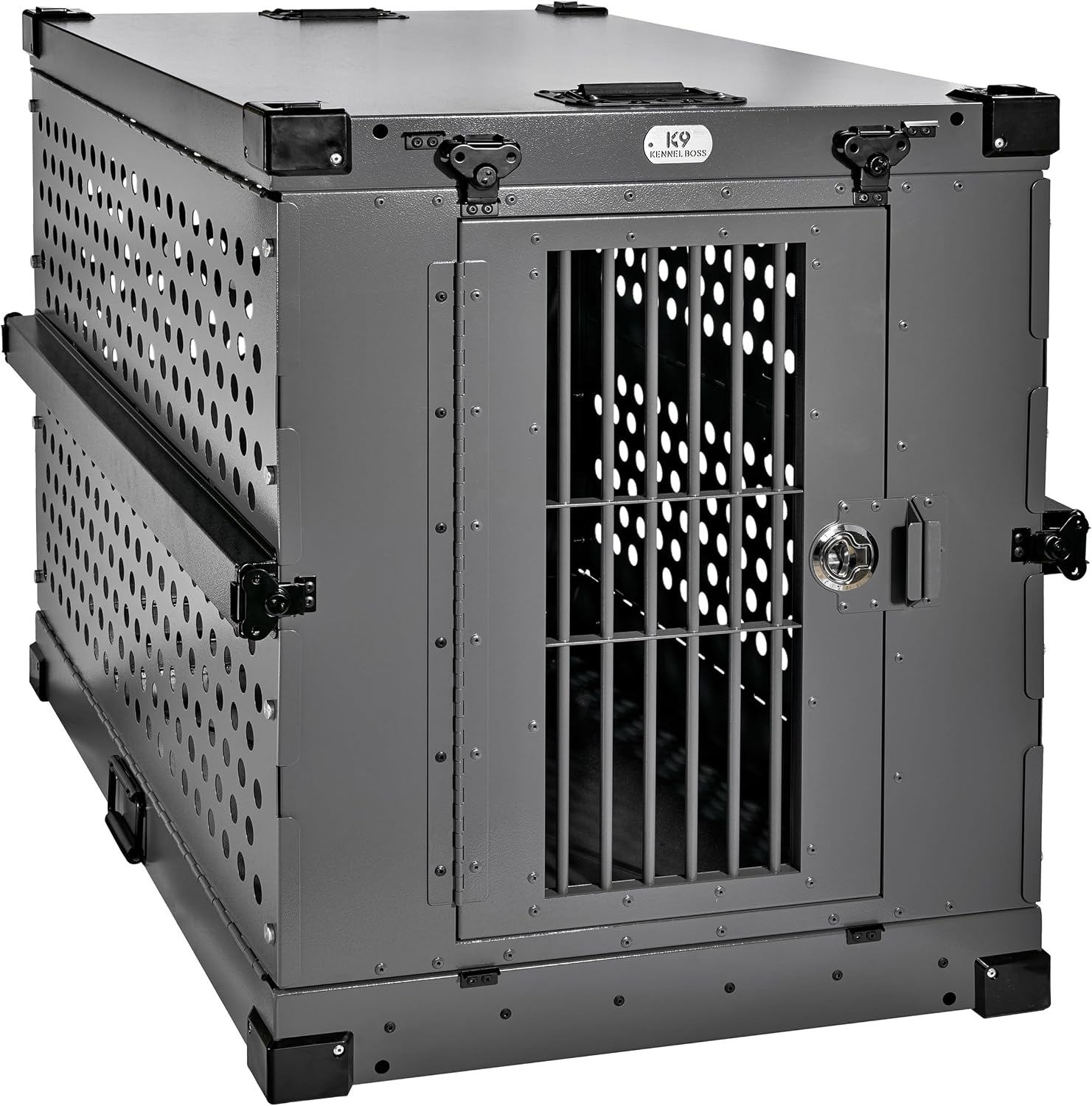 K9 Kennel Boss Aluminum Collapsible Dog Crate, Heavy Duty Folding Kennel - Large (Gray)
