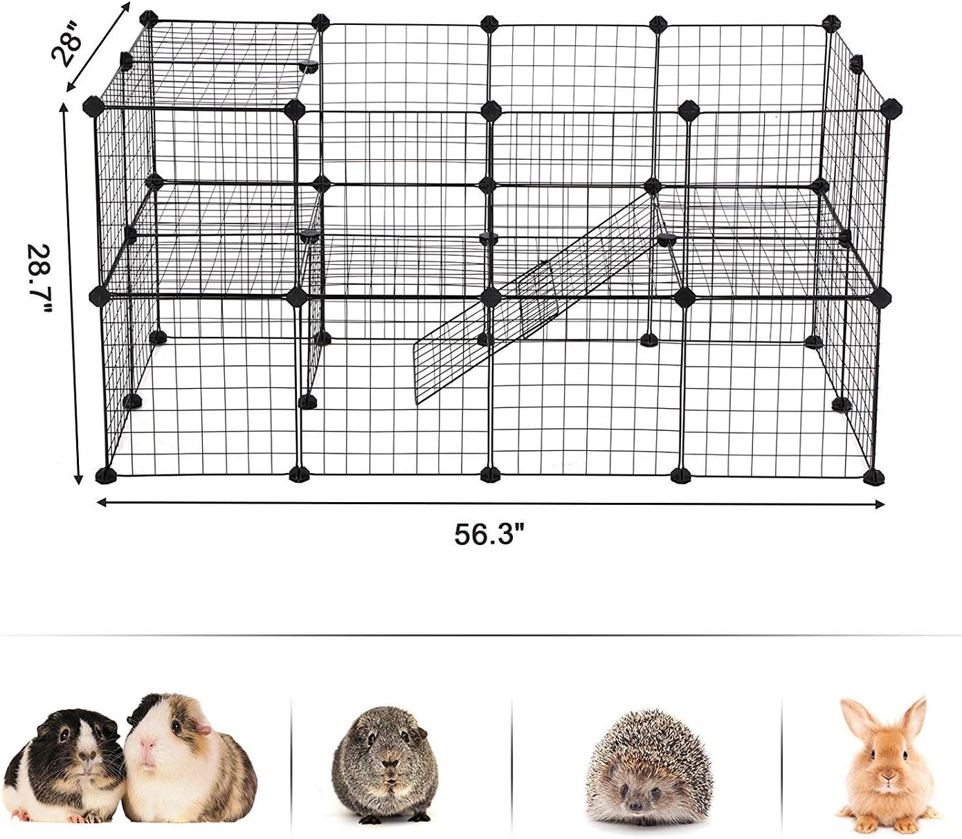 SONGMICS Pet Playpen, Small Animal Playpen, Rabbit Guinea Pig Cage, Zip Ties Included, Metal Wire Apartment-Style Two-Story Pet Premium Villa for Bunnies Puppies, Indoor Use, Black ULPI02H - Image 5