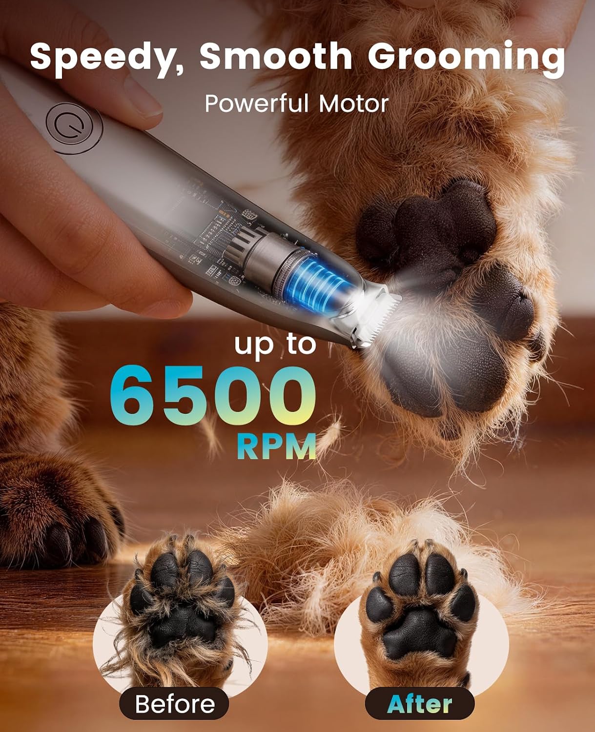 oneisall Dog Paw Trimmer with LED Light, 35dB Low Noise Paw Clippers for Dogs & Cats, 2-Speed 6500 RPM Cordless Rechargeable Trimmer with Curved Safety Blade for Between Toes & Sensitive Areas - Image 8