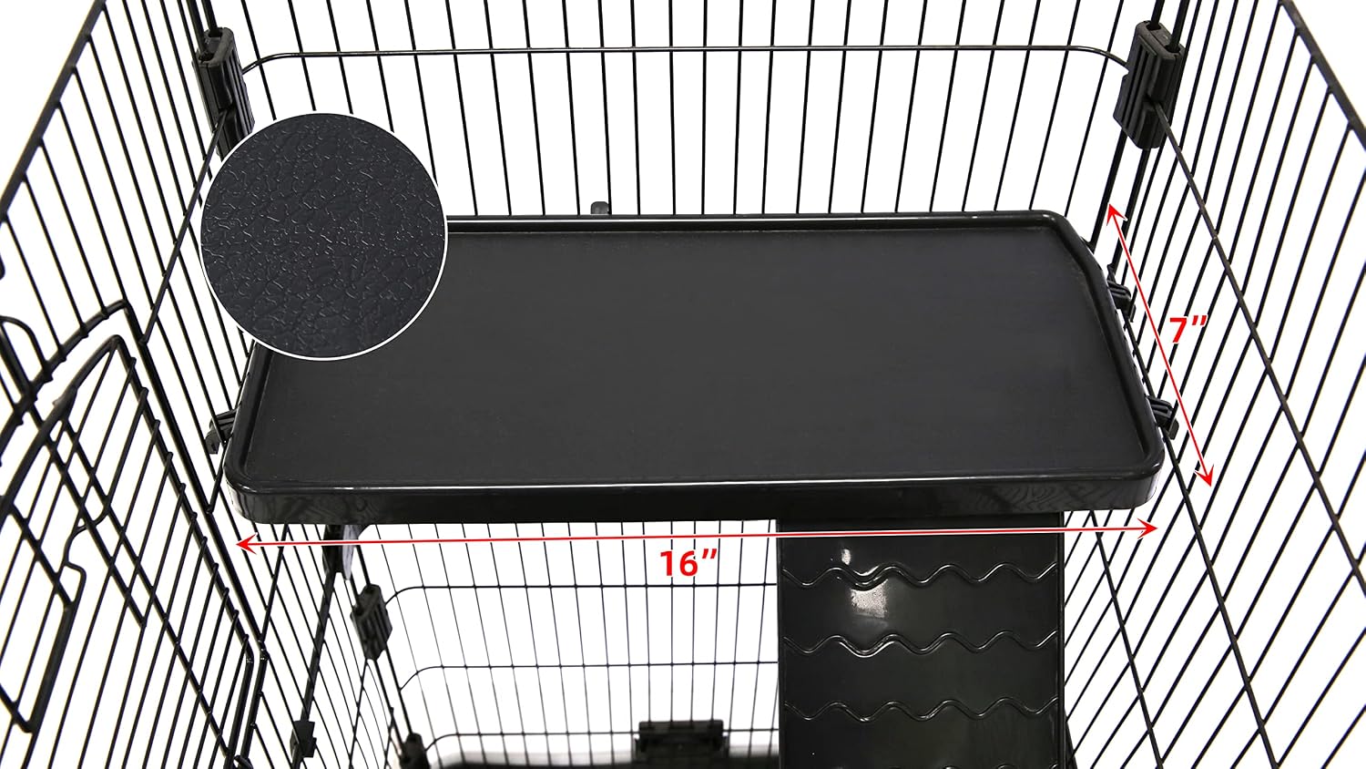 Homey Pet Rat Cage, Small Animal Cage for Ferret, Chinchilla, Guinea Pig | Lockable Wheels, Splash Guard, Easy-Clean Pull-Out Grid Tray, Non-Slip Ramp, Wide Shelf, Safe Lock, Chew-Proof, Black 3-Tier - Image 5
