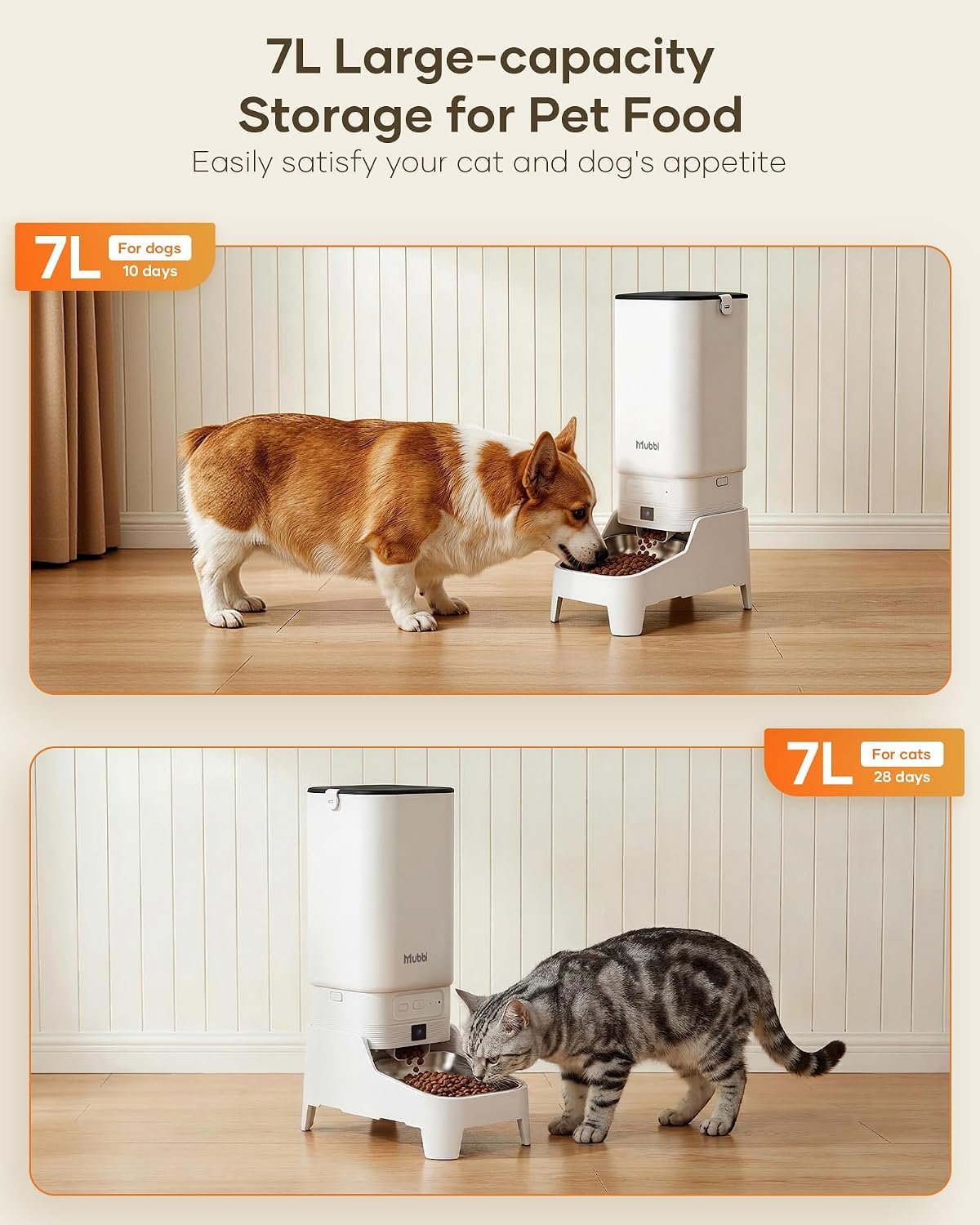 Automatic Cat Feeder with Camera - 7L/29 Cups Auto Dog Feeder with Large Food Tray & 1080P Night Vision, Elevated Bowl, 2-Way Audio, 10s Voice Recording, 5G WiFi Timed Cat Food Dispenser, 1-15 Meals - Image 6