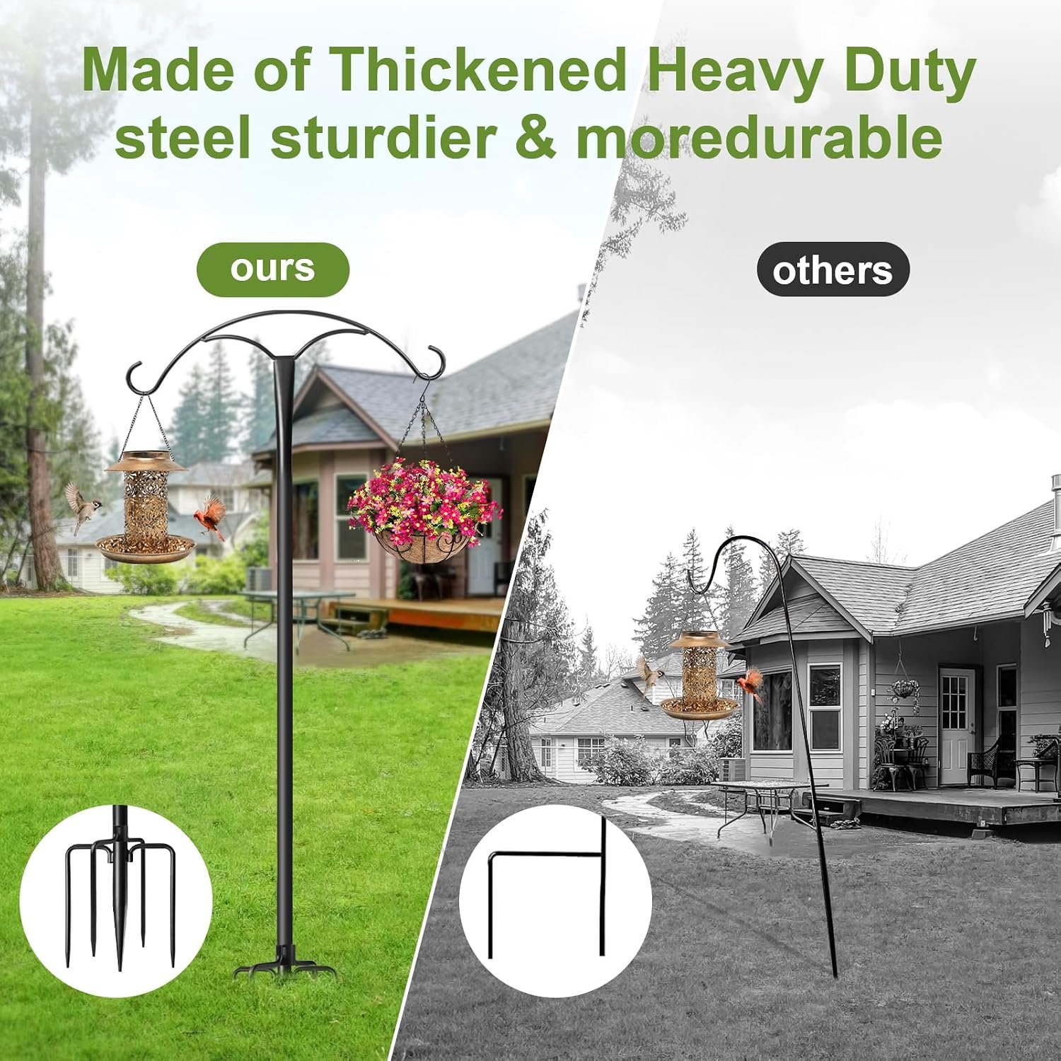 85 Inch Shepherds Hooks for Outdoor,Heavy Duty Shepherds Hooks for Outdoor with 5 Prong Base, Adjustable Stand Hanger for Garden Plant, Hummingbird Feeder, Lantern, Hanging Wedding Decor (2 Pack) - Image 6