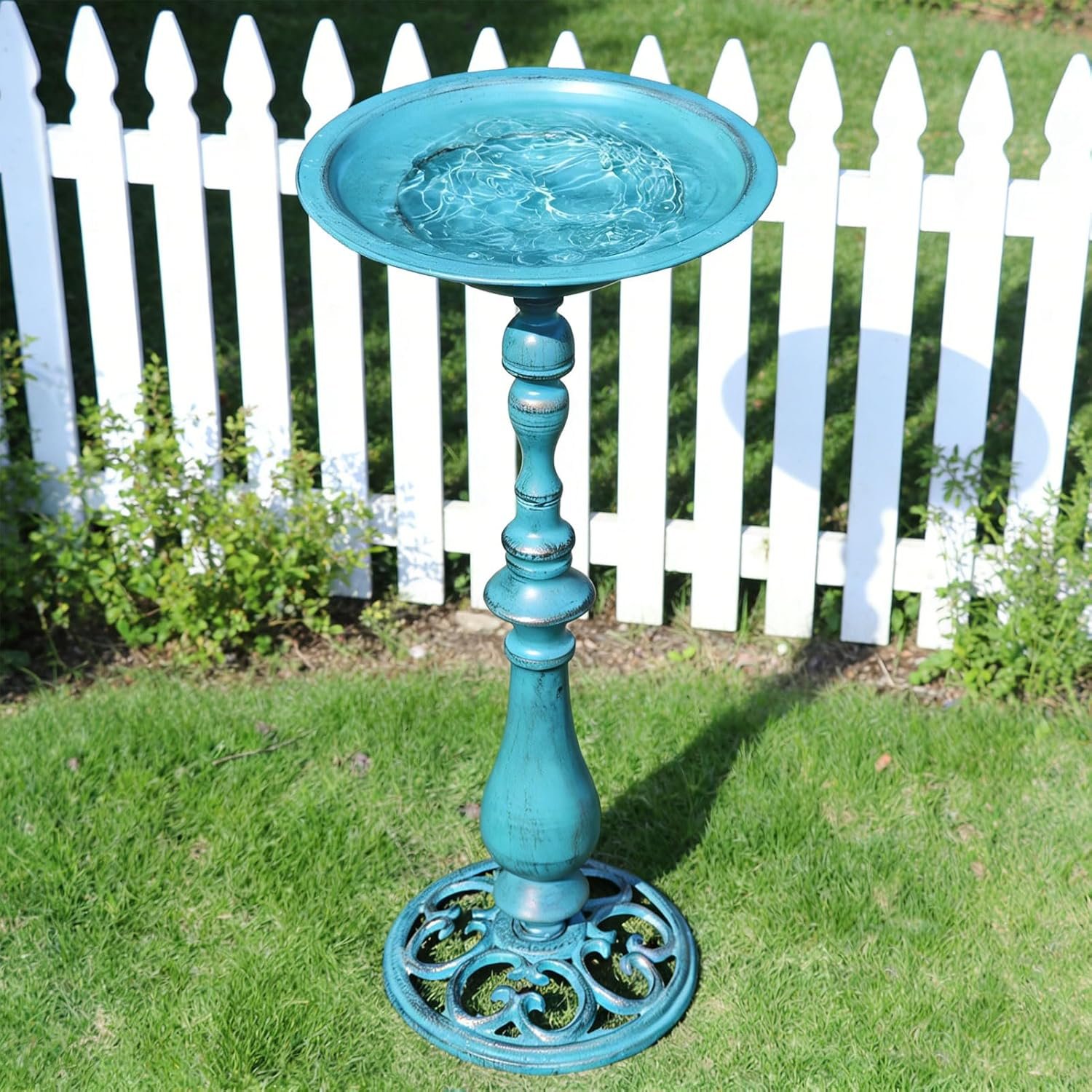 26.6"H Cast Iron Pedestal Bird Bath,Metal Birdbath for Outdoors (Blue) | Bird Bath for Outside,Tall Bird Baths,Bird Feeder Seed Tray for Garden Yard Decor - Image 2