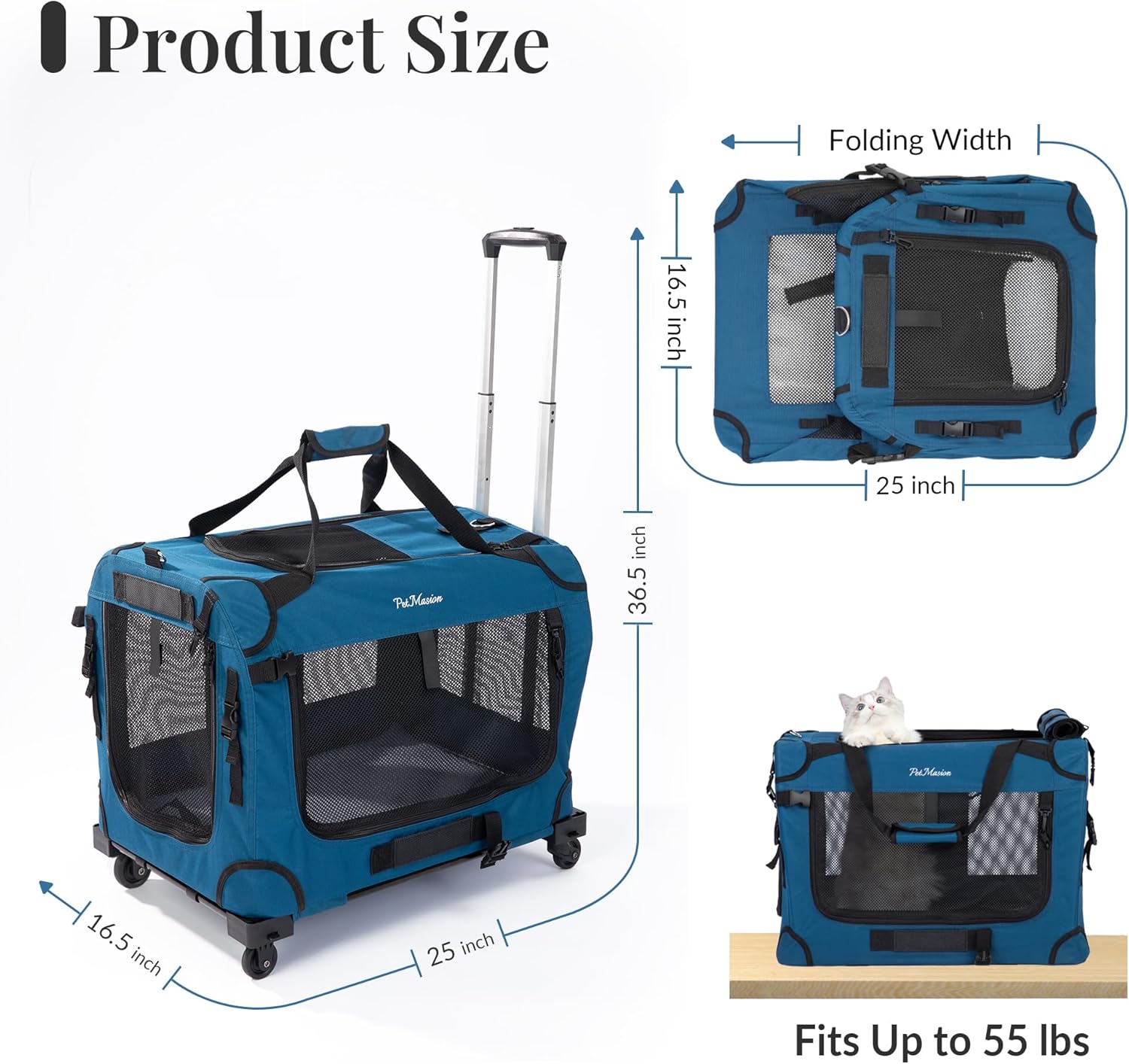 Extra Large Rolling Cat Carrier with Wheels, Soft Sided Pet Dog Carrier on Wheels for Big Cat 20lbs+ 2 Cats, Car Travel Portable XL Wheeled Bag 25"x16.5"x20.5" - Image 5