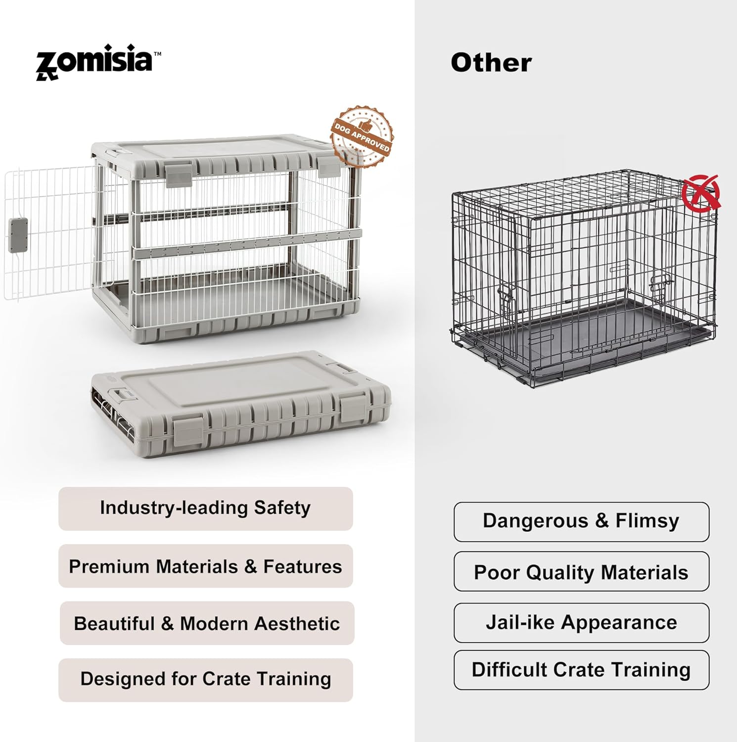 ZOMISIA Collapsible Dog Crate for Dogs - 28" L Heavy Duty Dog Kennel No Tools Required with 4 Sides Steel Foldable Cage for Dogs Indoor Furniture, Portable Carrier with 2 Smooth Wheels, Beige - Image 7