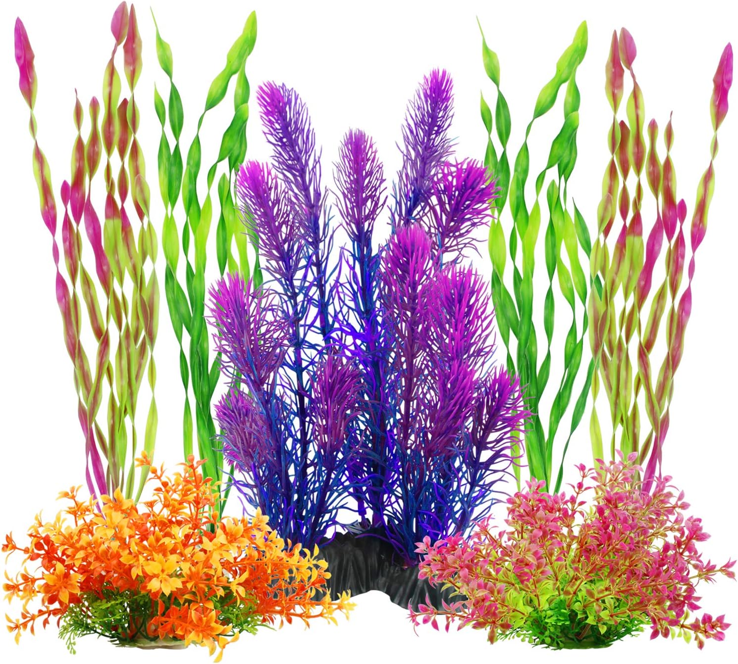 MyLifeUNIT Artificial Aquarium Plants, Plastic Fish Tank Plants for Aquarium Decorations, Pack of 7 (Style B)